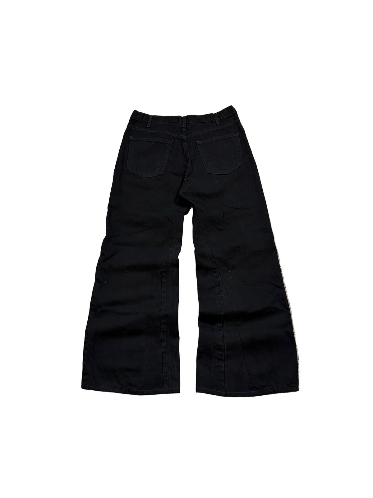 1of1 reworked distressed jet black jeans. Size: 34x32