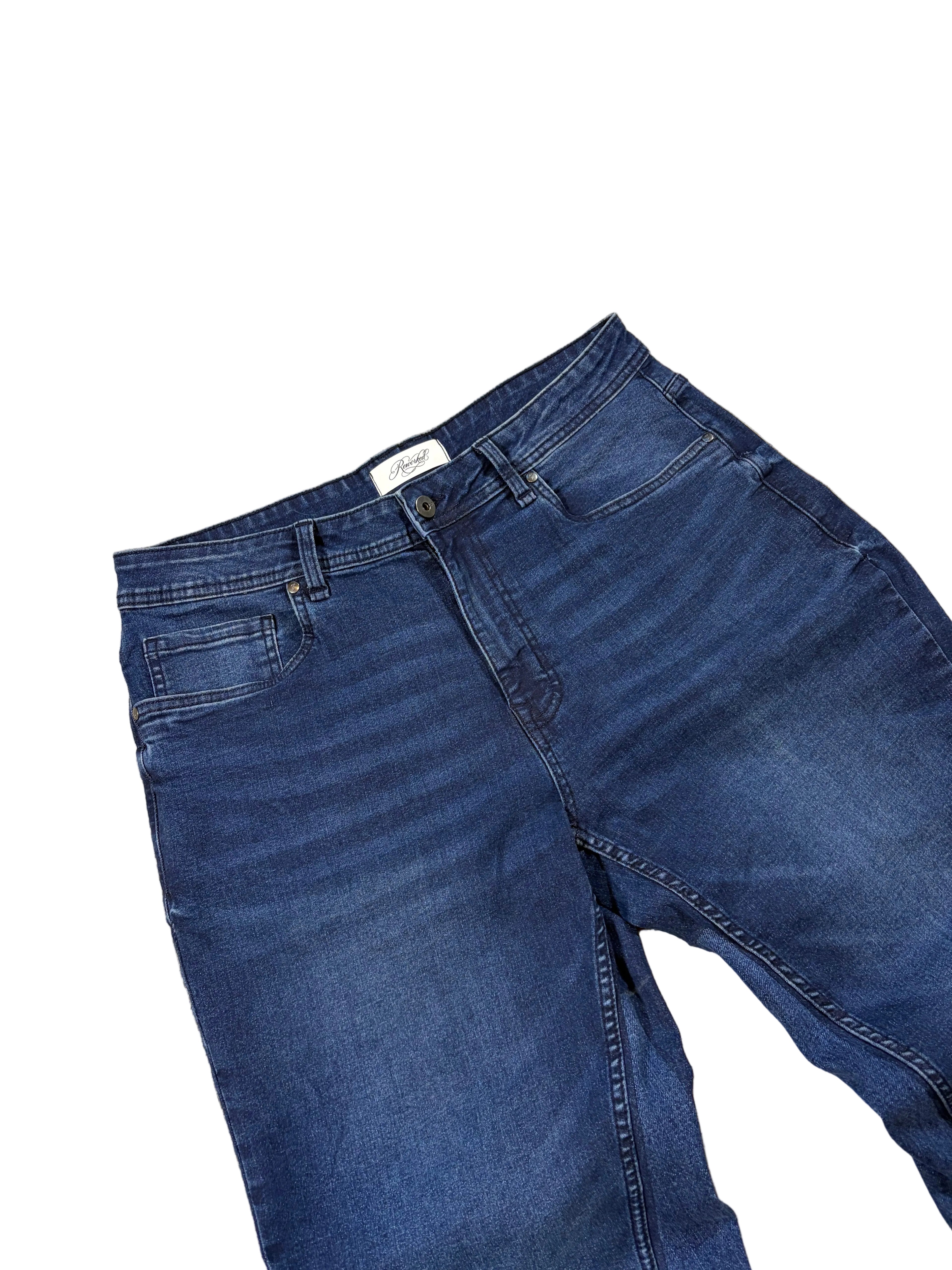 1of1 dark blue reworked baggy jeans. Size: 35x32