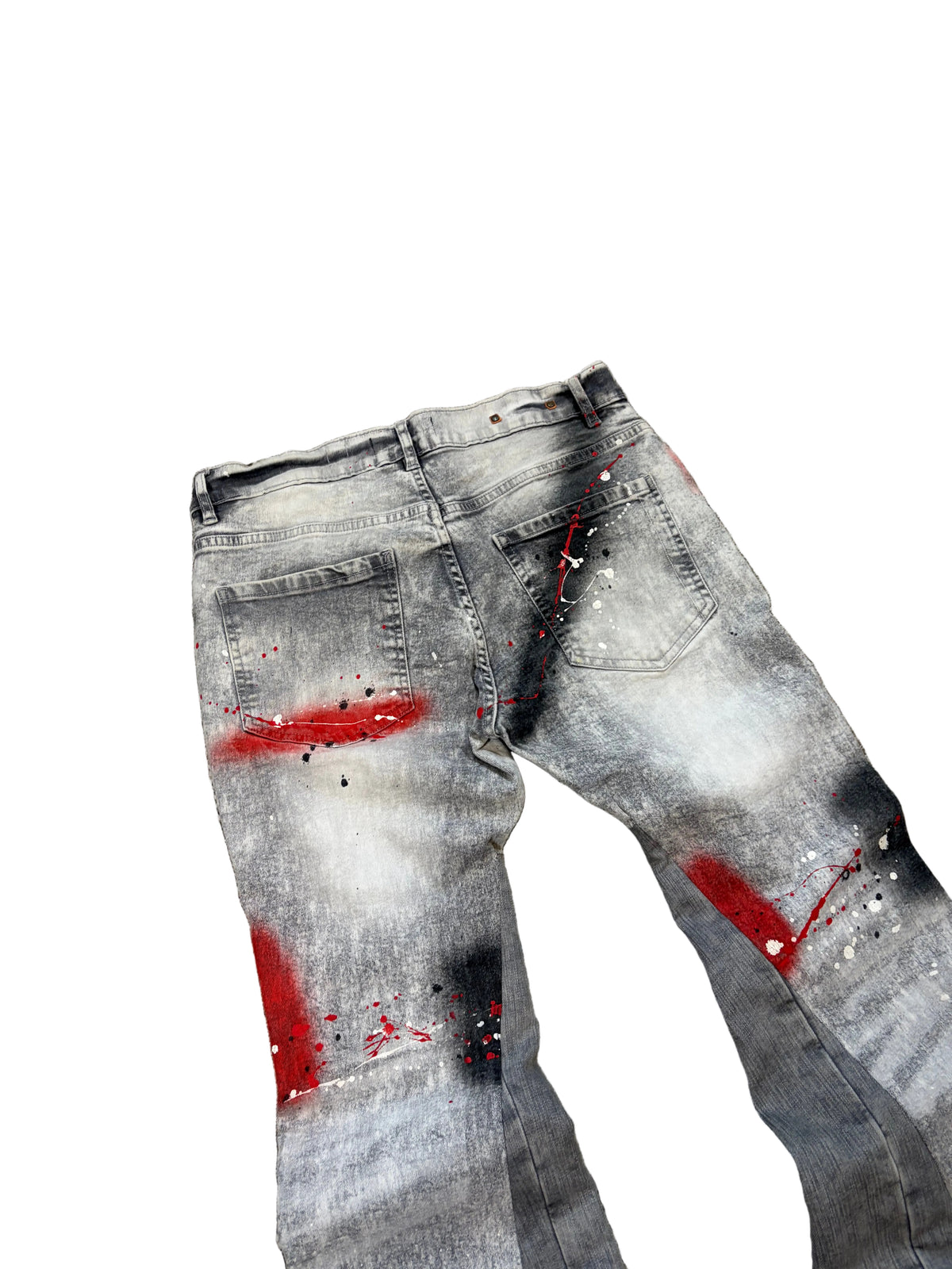 Reworked painted flared jeans. Size: 34x34