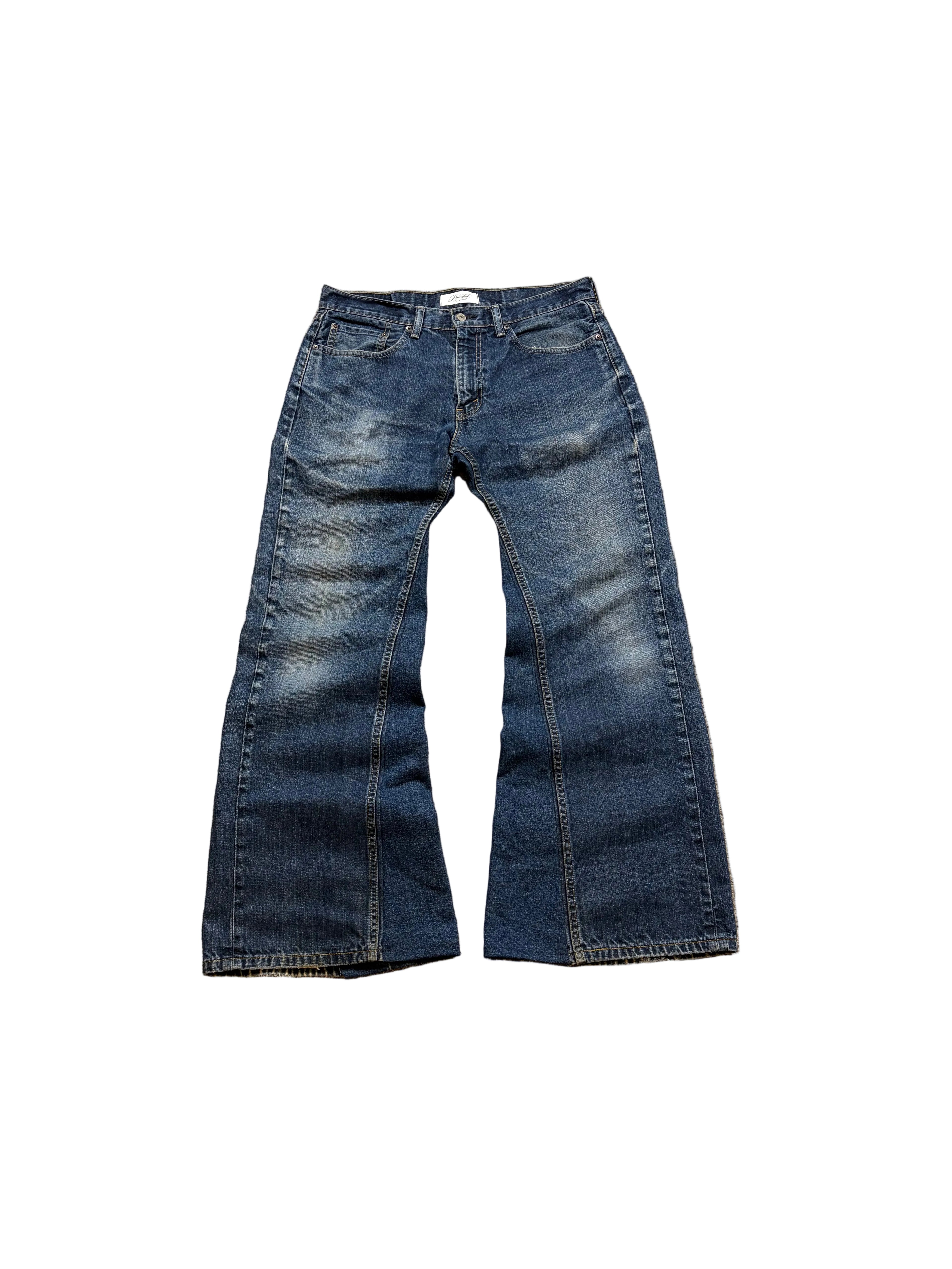 Vintage blue baggy flared jeans. Size: 34x34