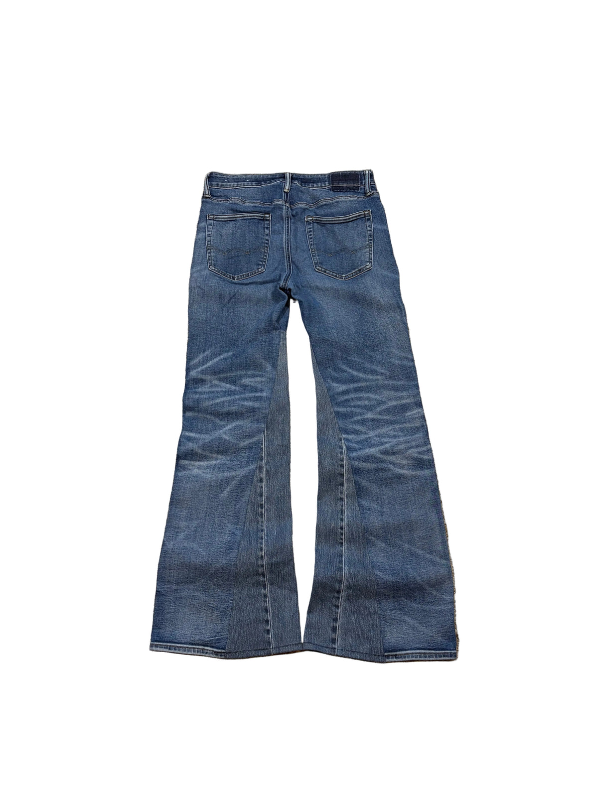 Blue stacked flared jeans. Size: 32x34