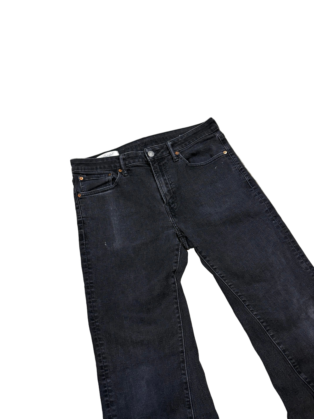 1of1 black stacked flared jeans. Size: 34x34
