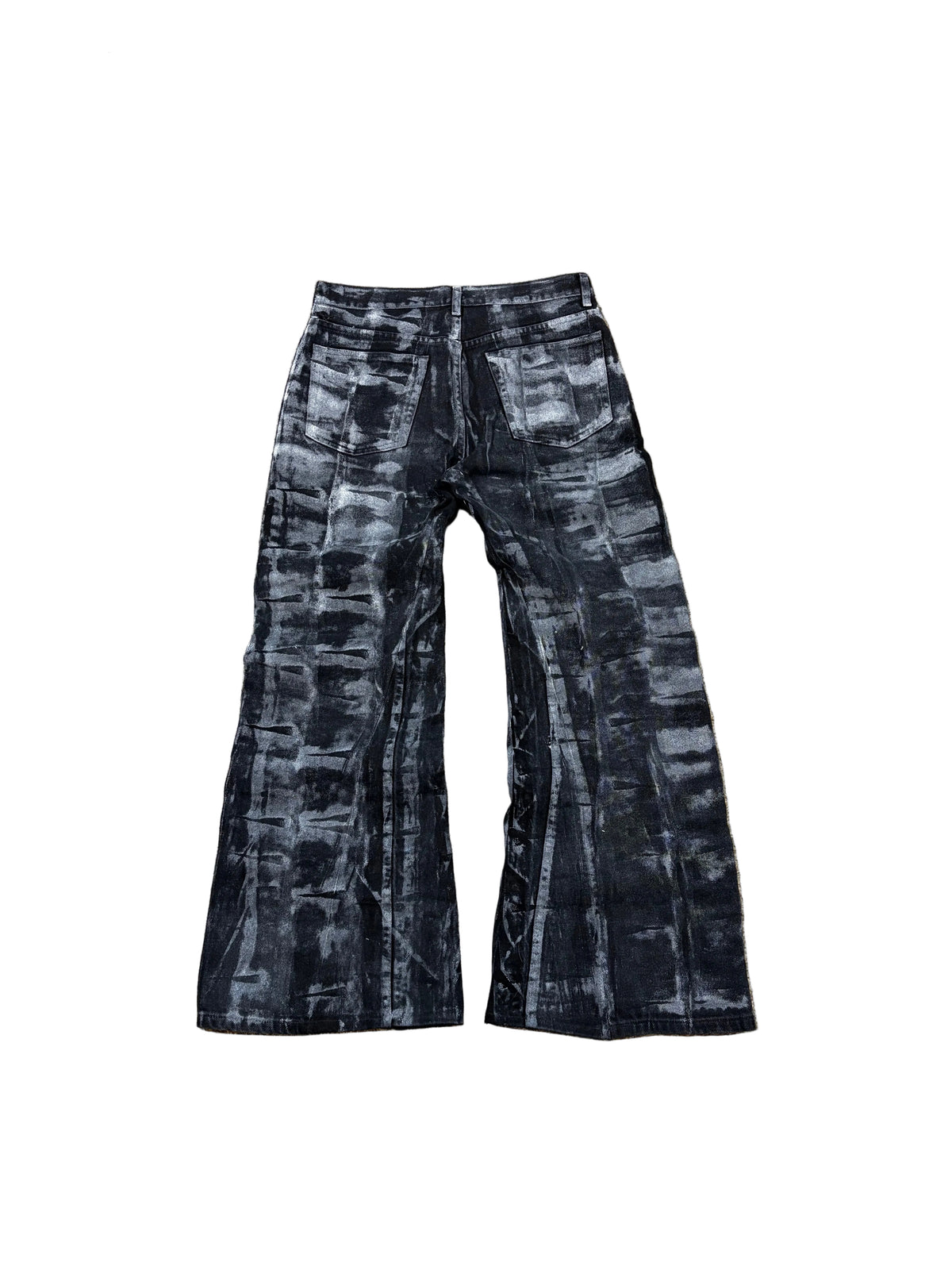 1of1 black painted baggy jeans. Size: 32x32