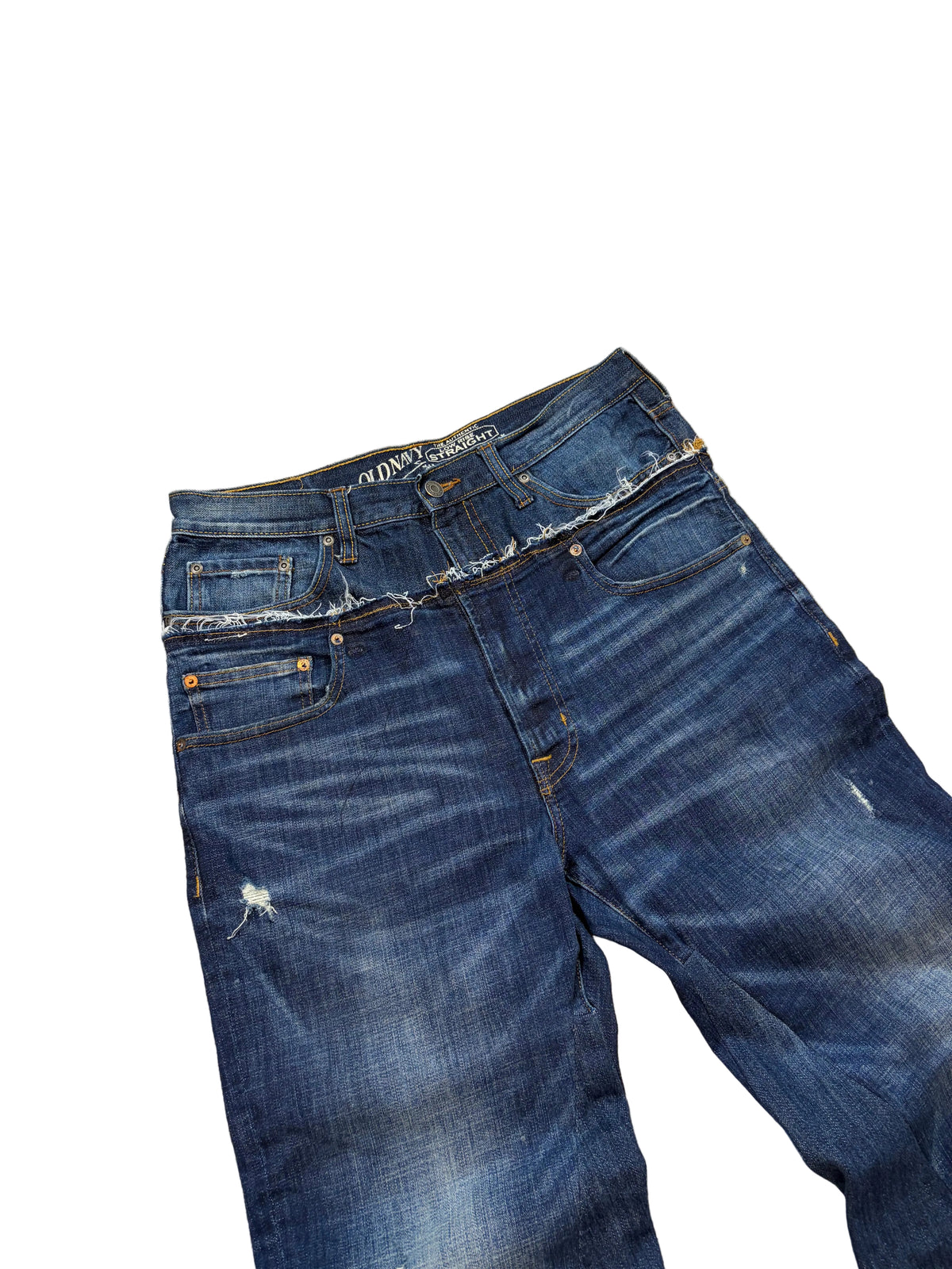 1of1 navy blue double waist jeans. Size: 33x30