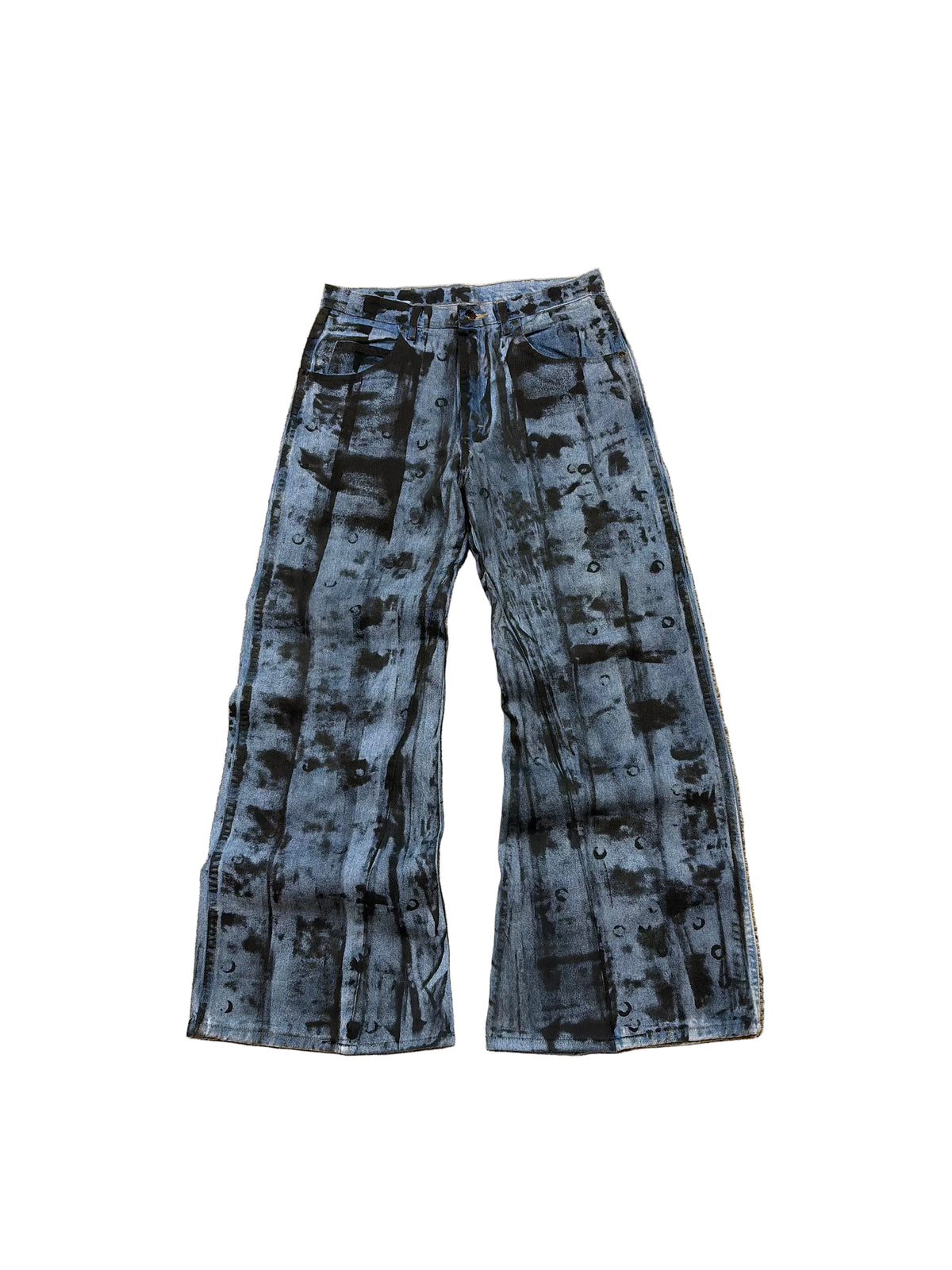 1of1 blue painted baggy jeans. Size: 34x32