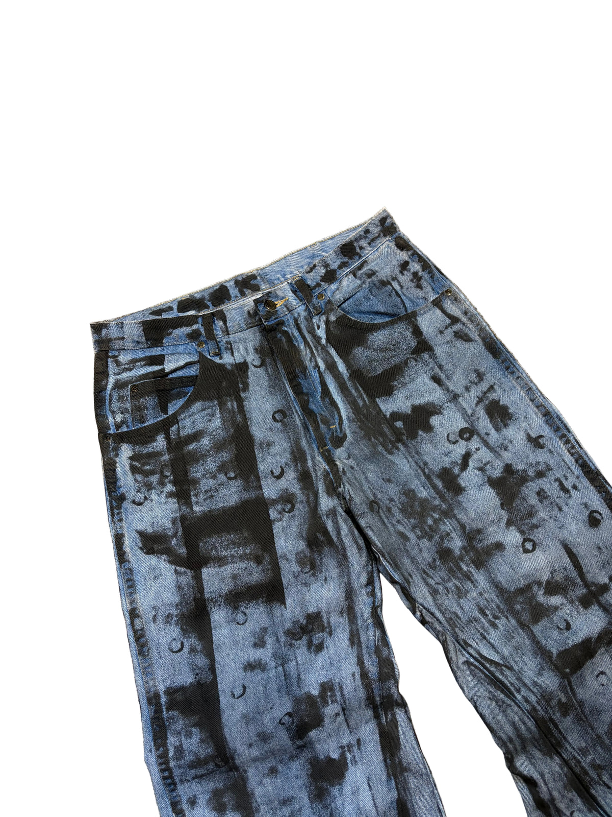 1of1 blue painted baggy jeans. Size: 34x32