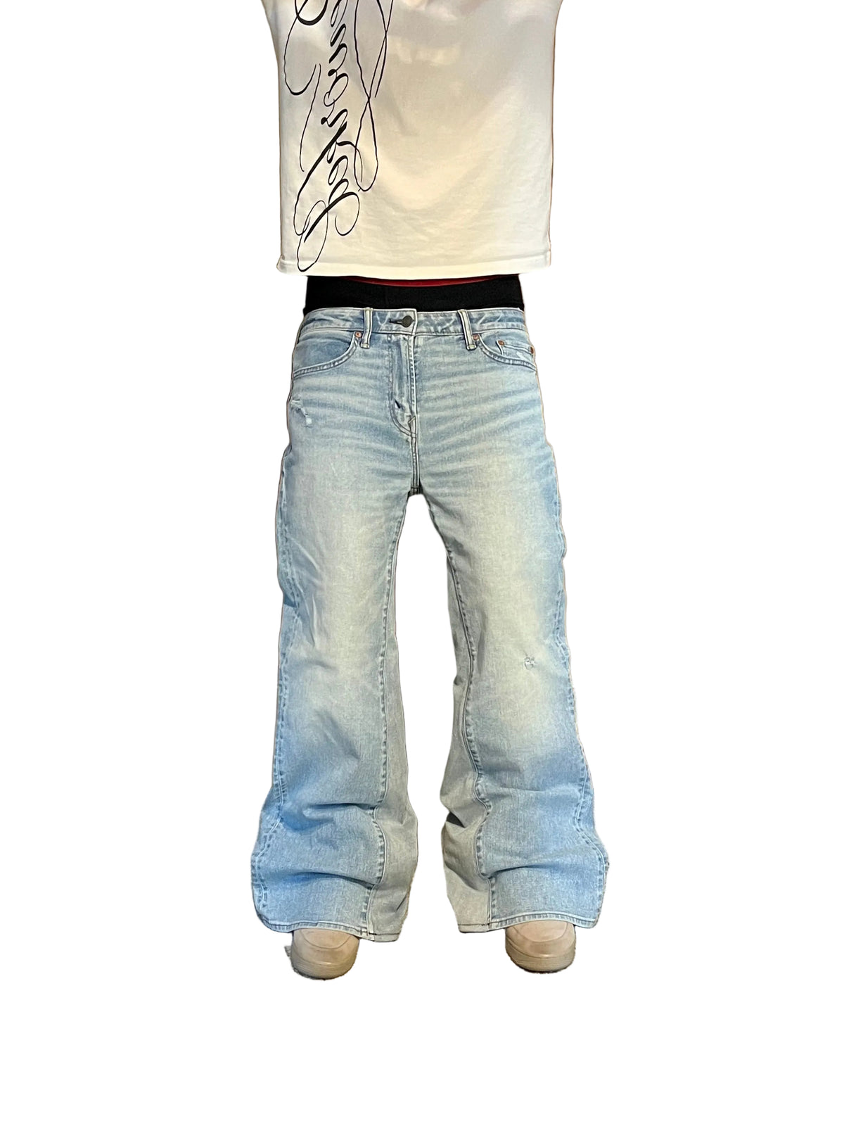 1 of 1 light blue baggy flared jeans. Size: 32x32