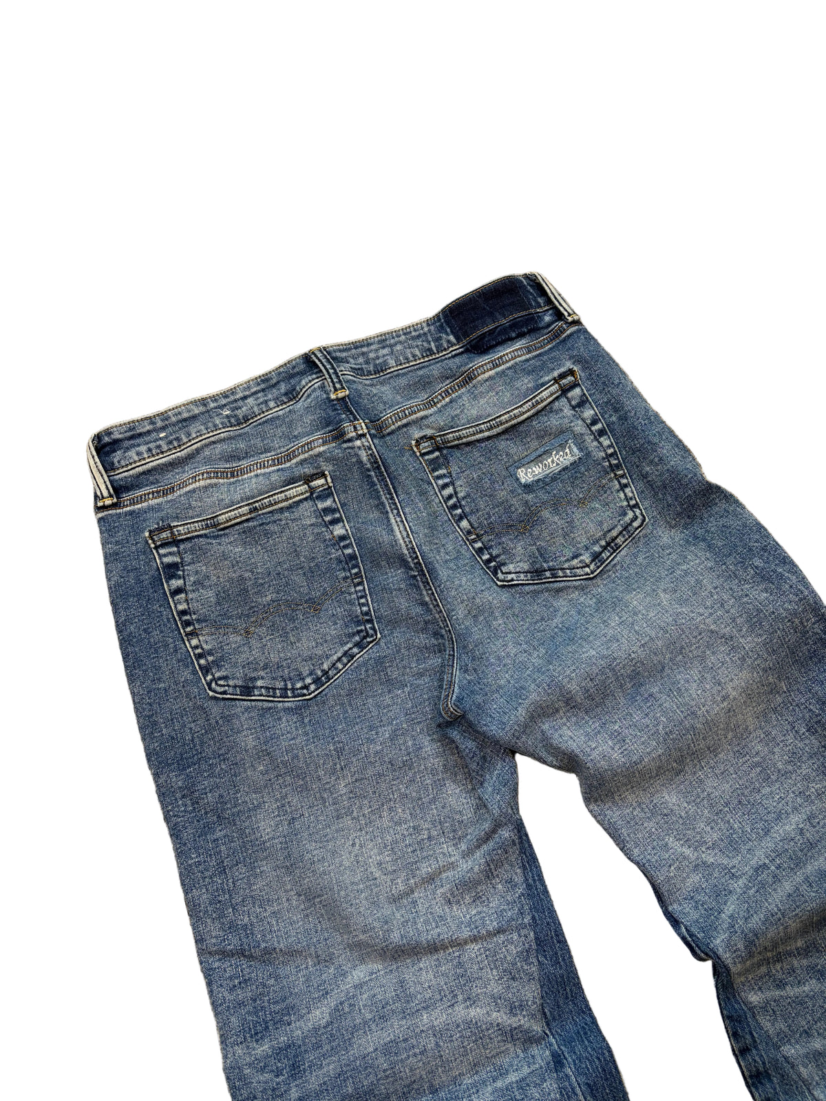 1of1 washed blue bootcut jeans. Size: 34x34