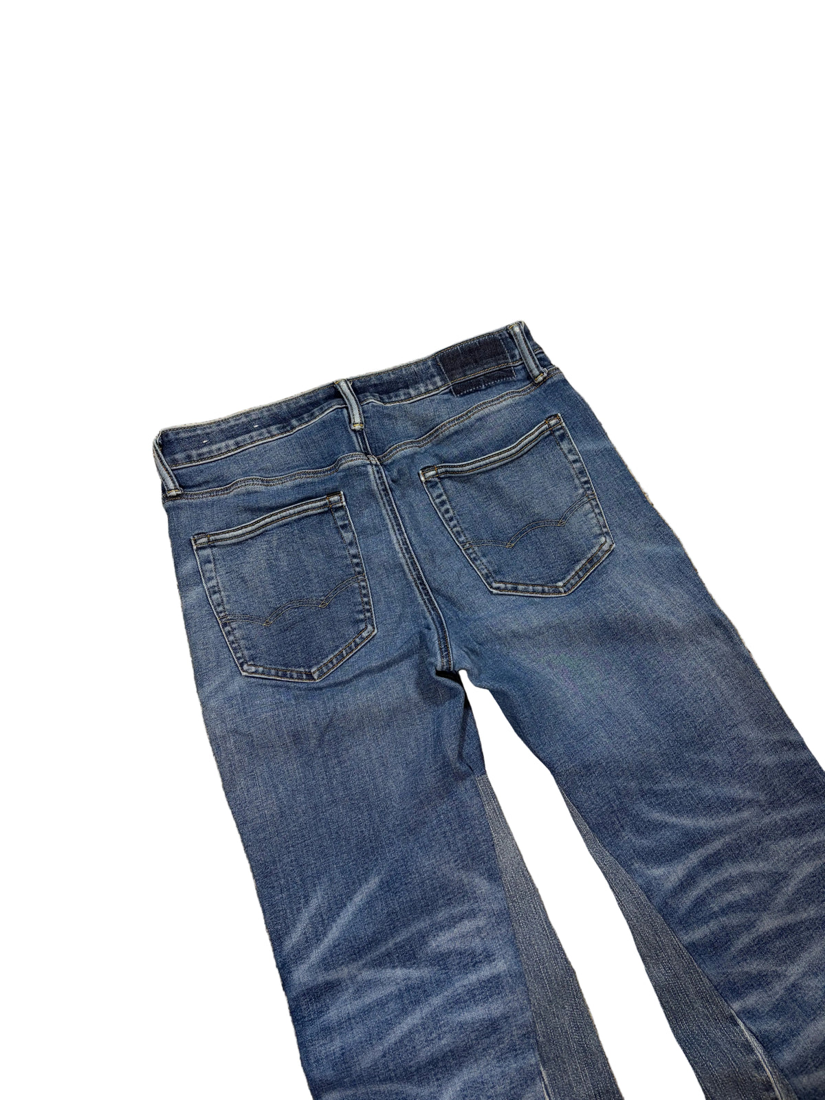 Blue stacked flared jeans. Size: 32x34
