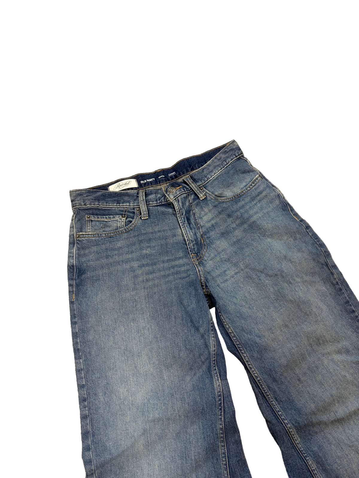 Vintage blue baggy bootcut jeans. Size: 30x36