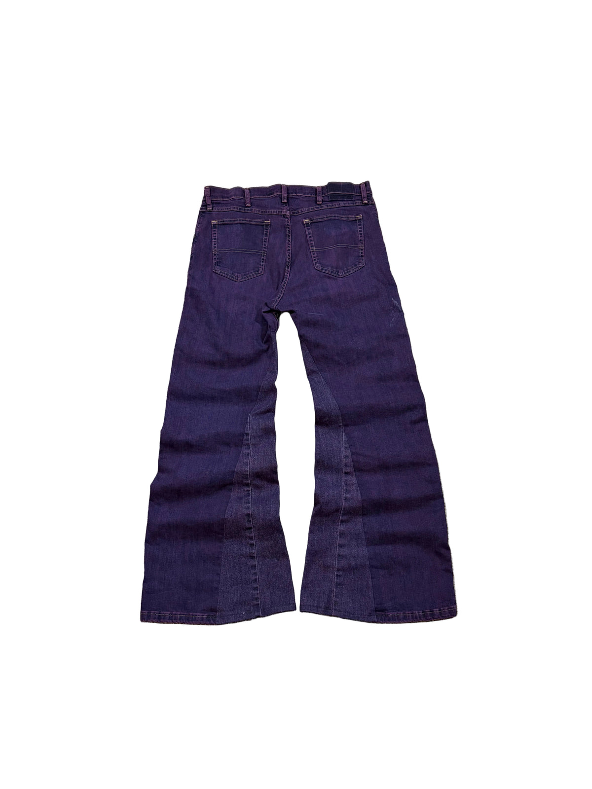 1of1 color purple baggy bootcut jeans. Size: 34x32
