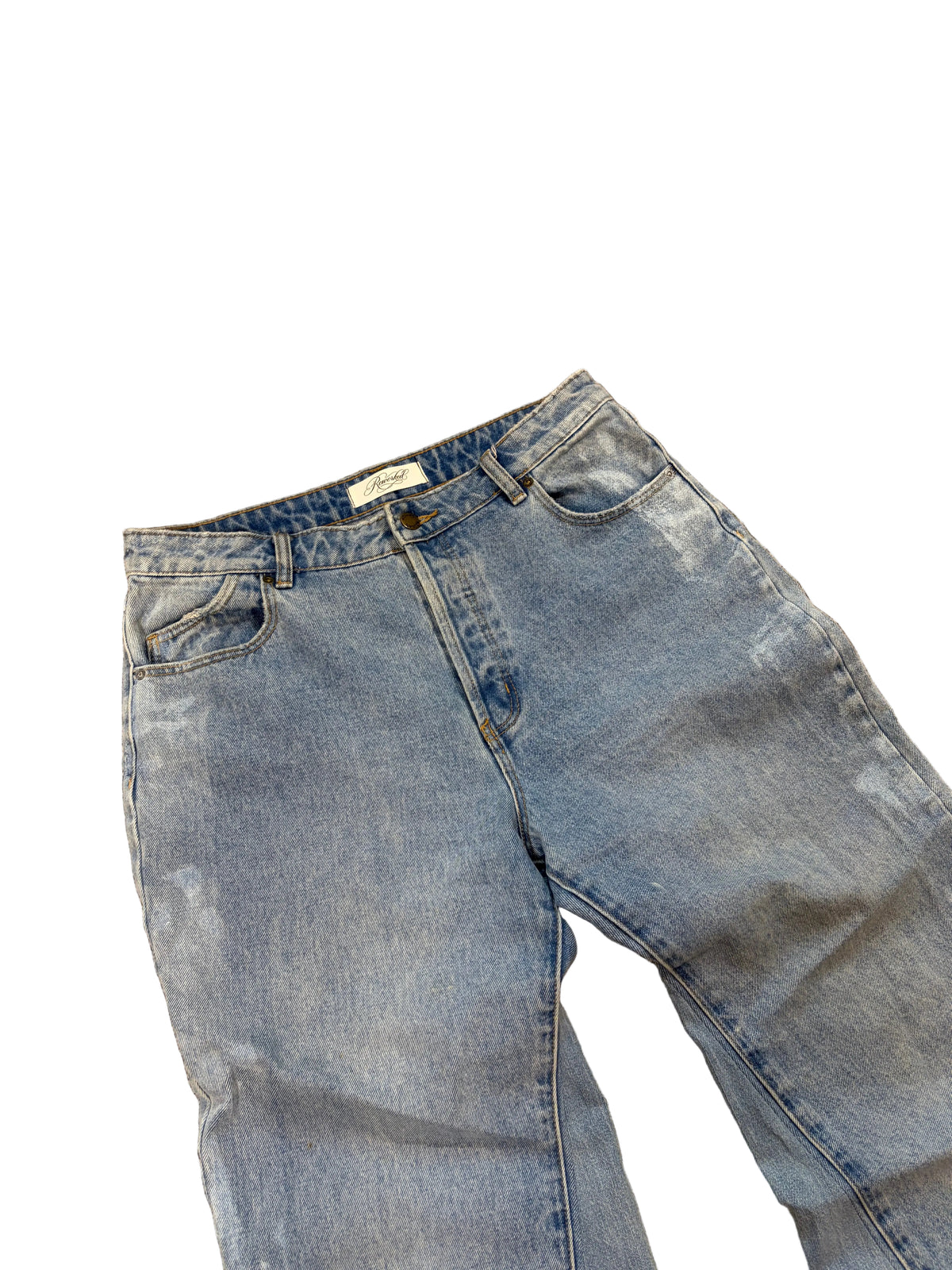 Light blue painted baggy jeans. Size: 31x32