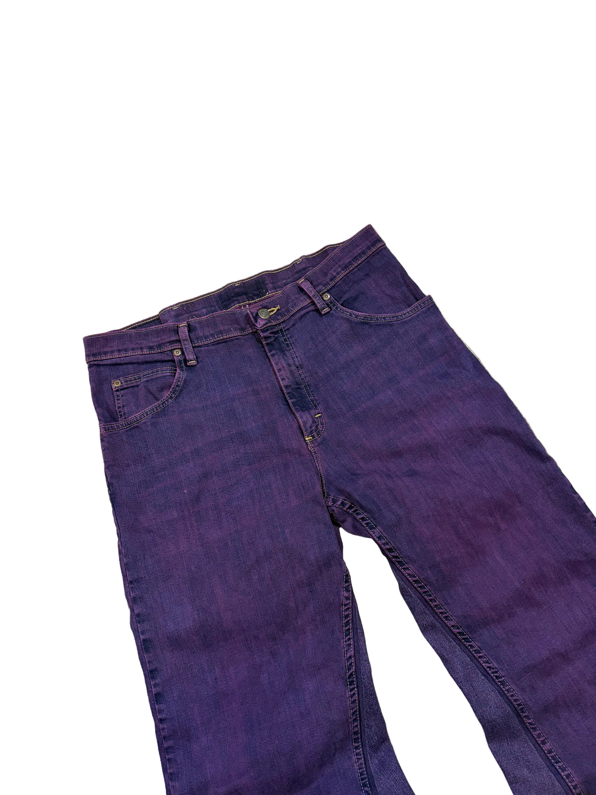 1of1 color purple baggy bootcut jeans. Size: 34x32