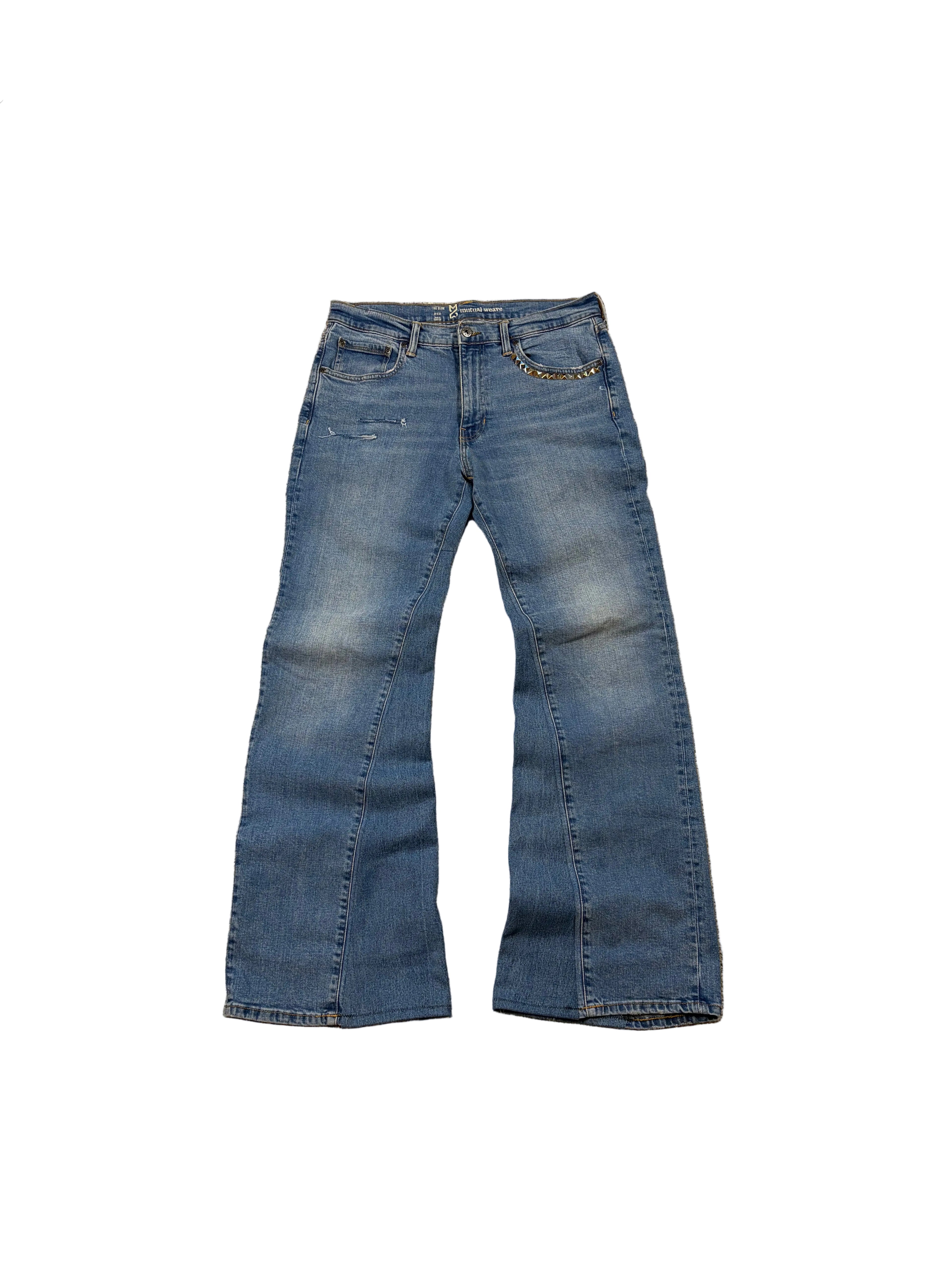 1of1 blue washed bootcut jeans. Size: 32x34