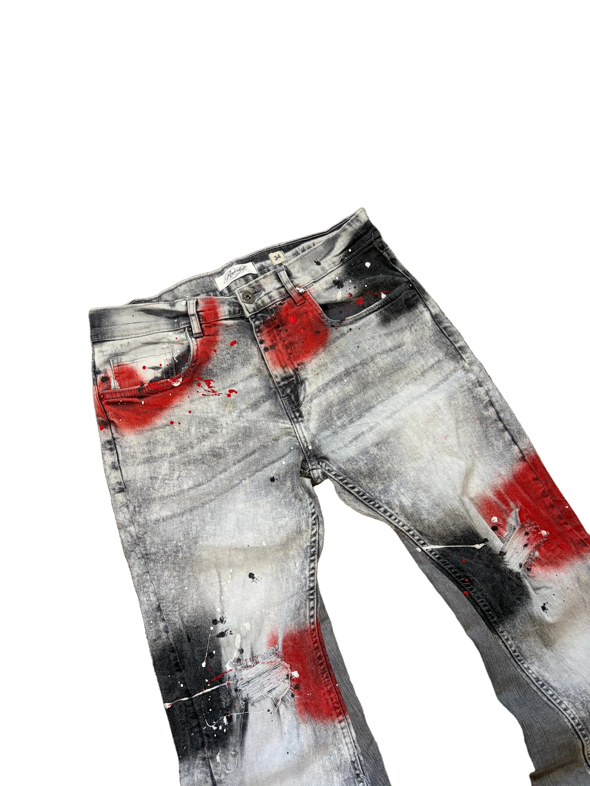 Reworked painted flared jeans. Size: 34x34