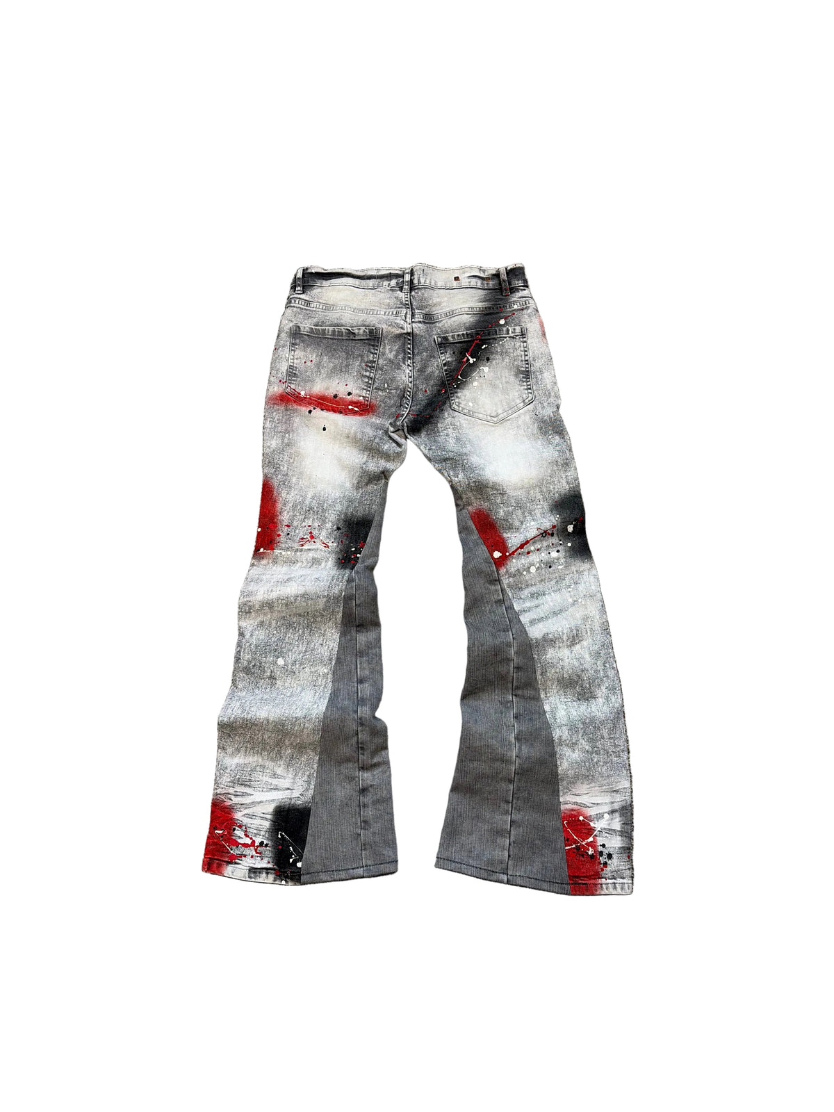 Reworked painted flared jeans. Size: 34x34