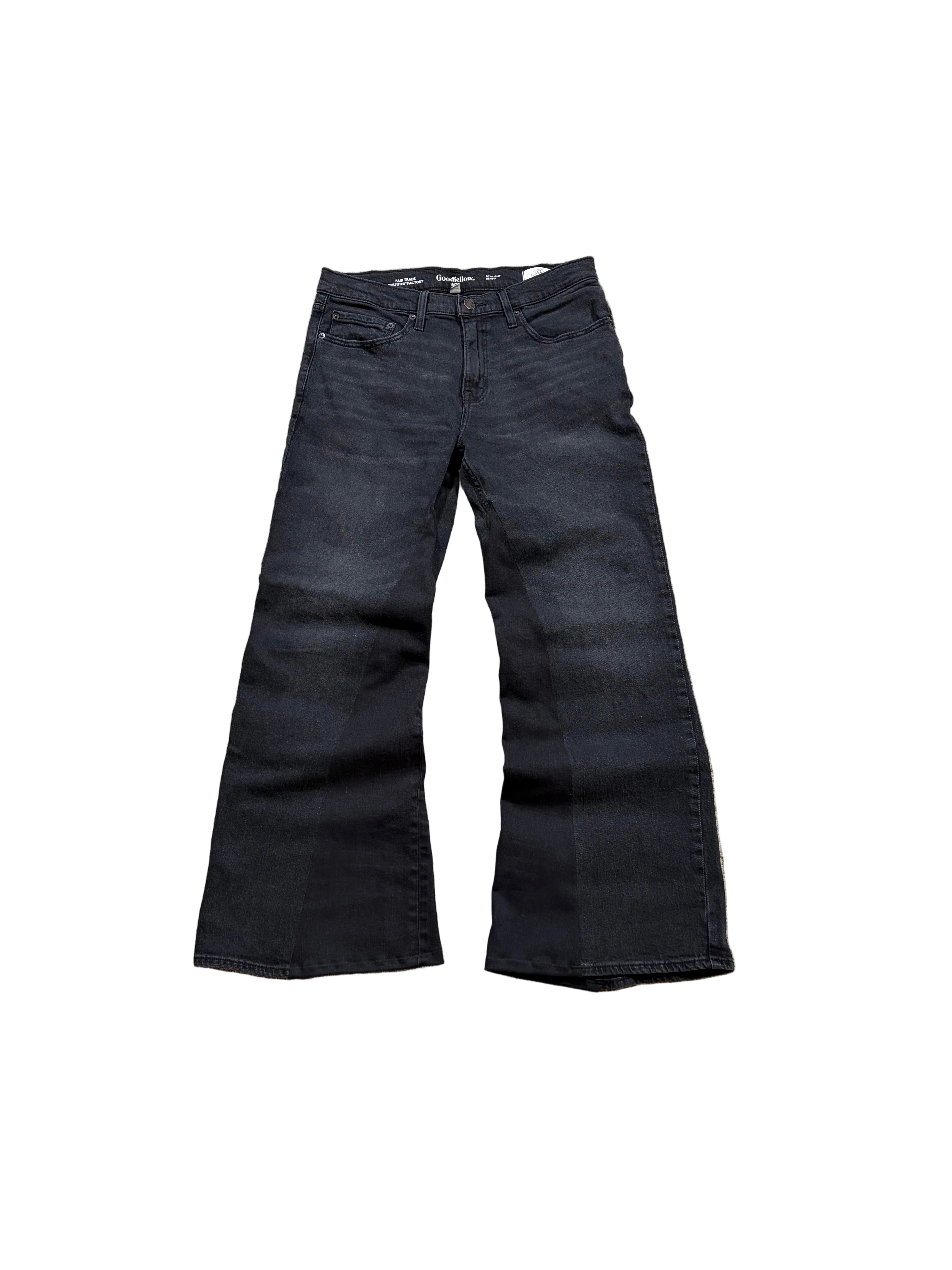 Black baggy flared jeans. Size: 34x32