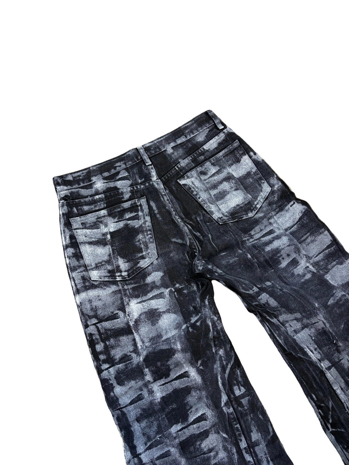 1of1 black painted baggy jeans. Size: 32x32