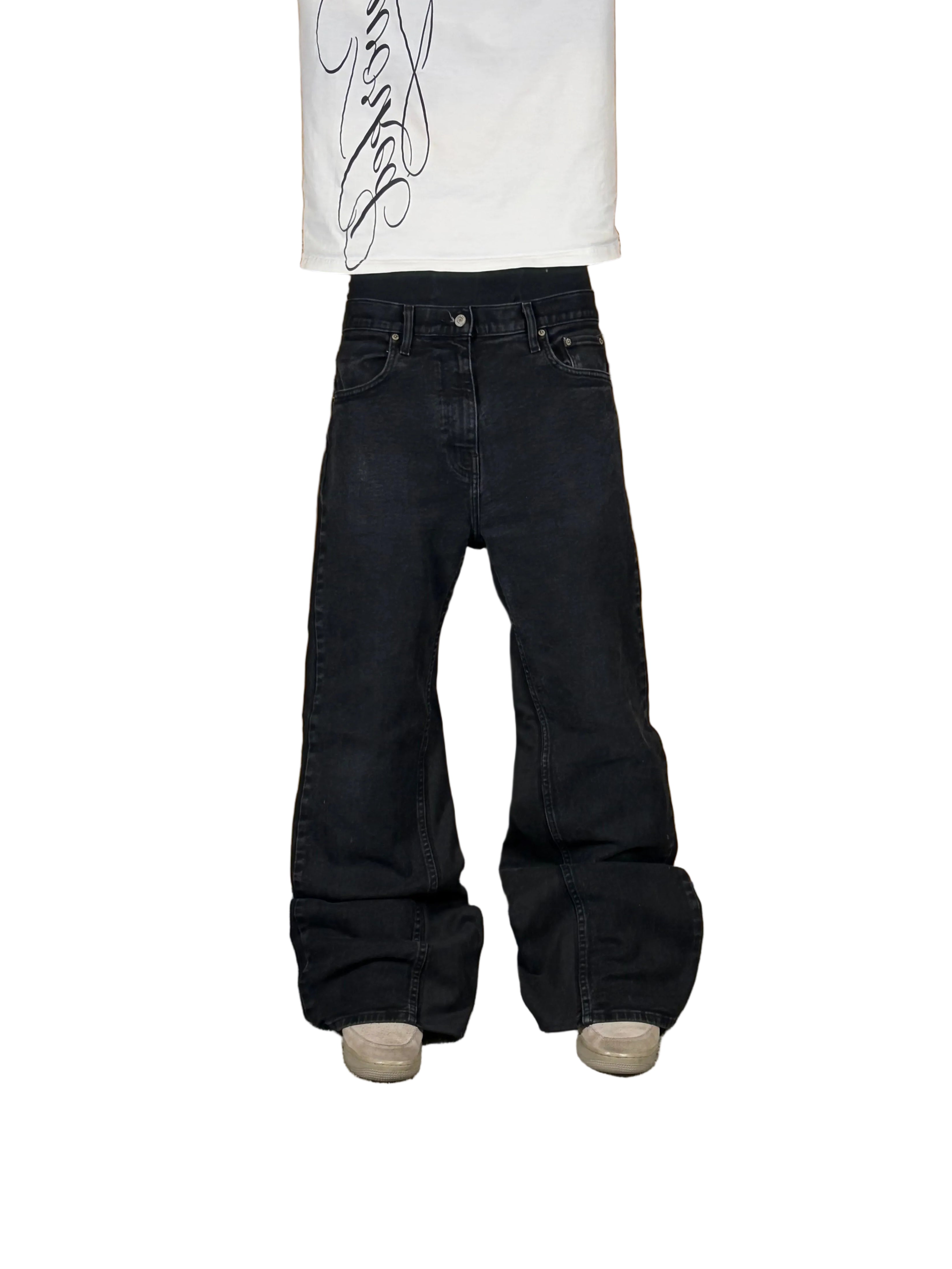 1of1 black baggy bootcut jeans. Size: 34x34