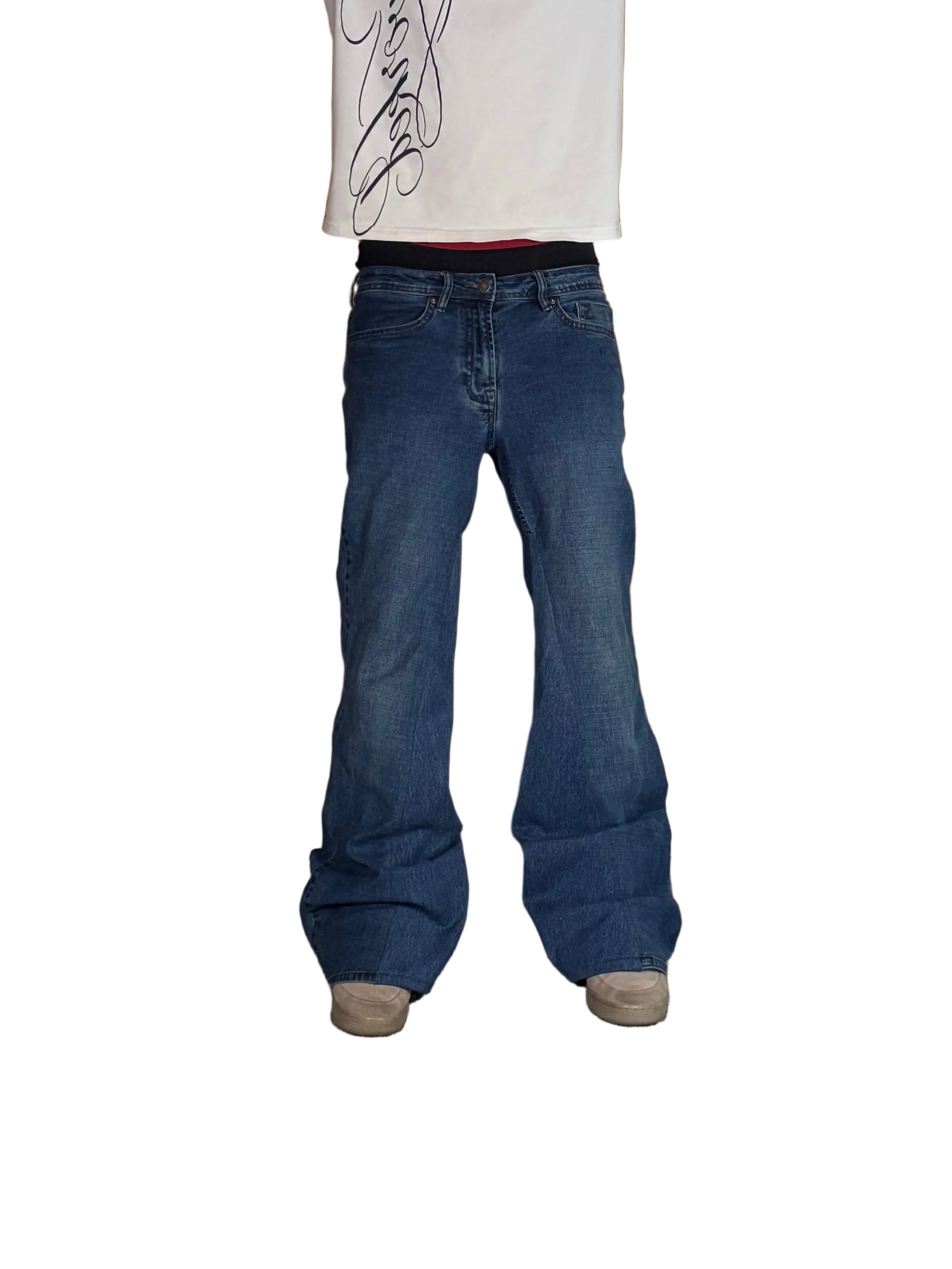 1of1 Blue washed flared jeans. Size: 32x34