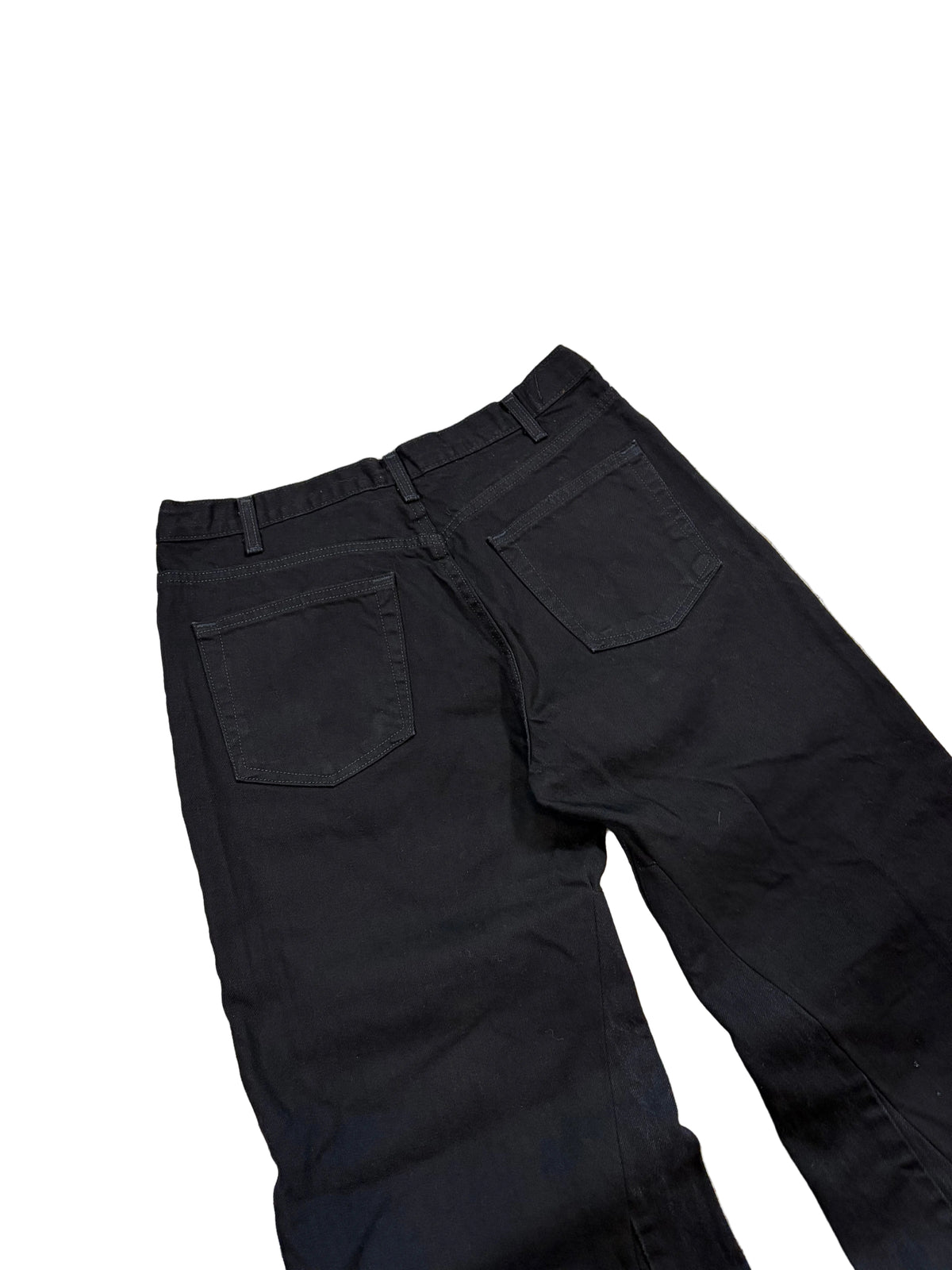 1of1 reworked distressed jet black jeans. Size: 34x32