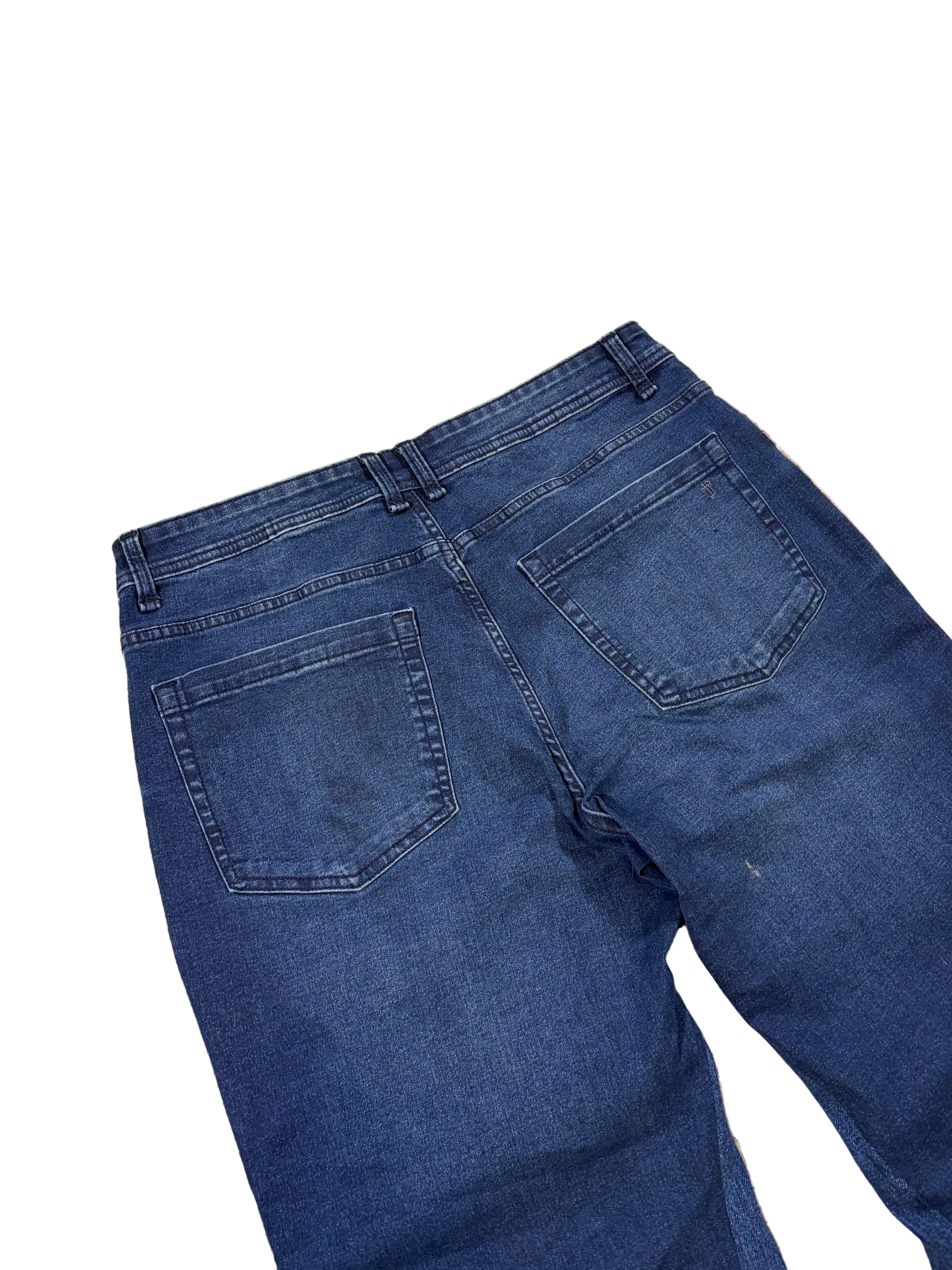 1of1 dark blue reworked baggy jeans. Size: 35x32