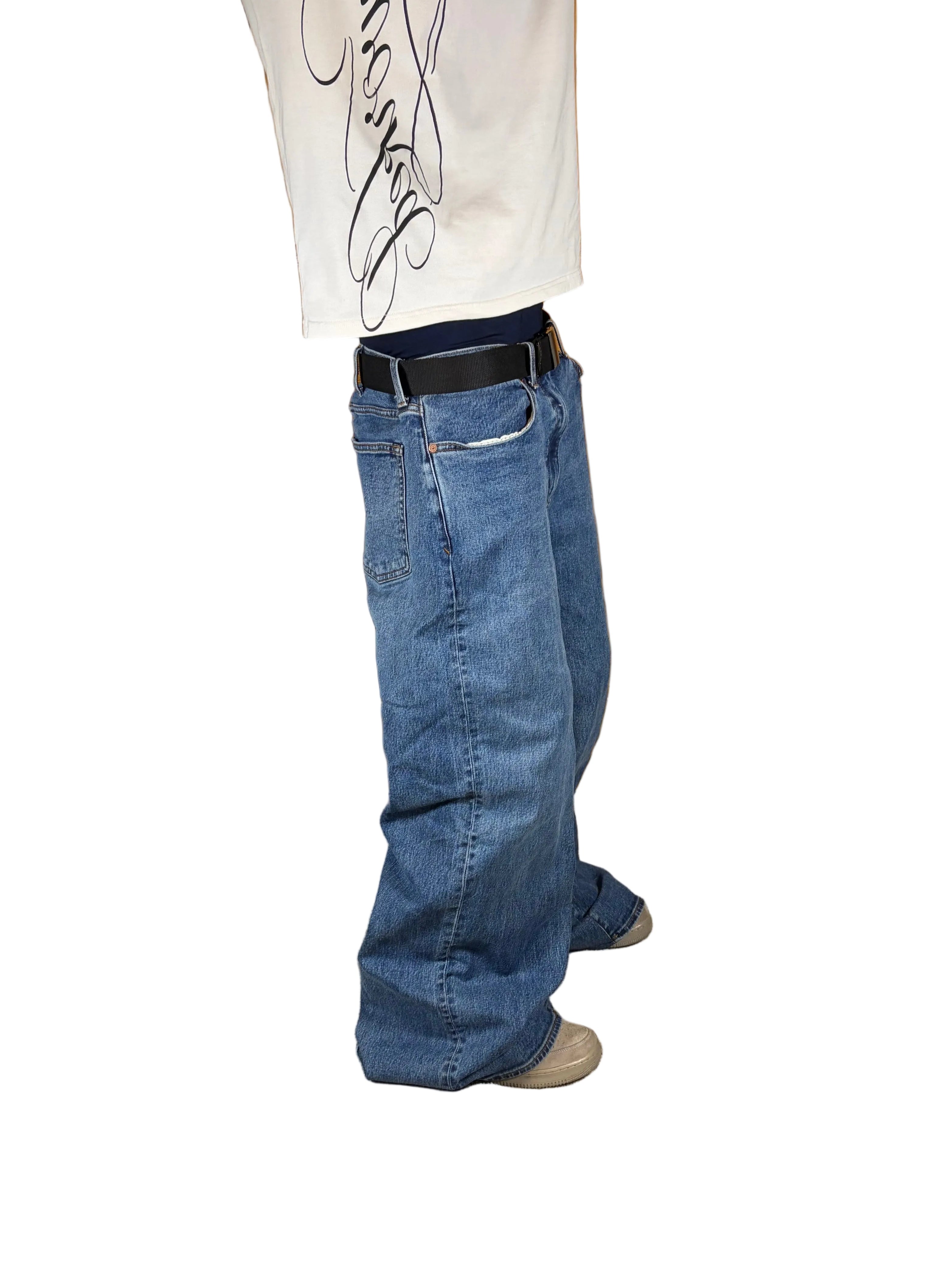 1of1 ultra baggy reworked jeans. Size: 36x34