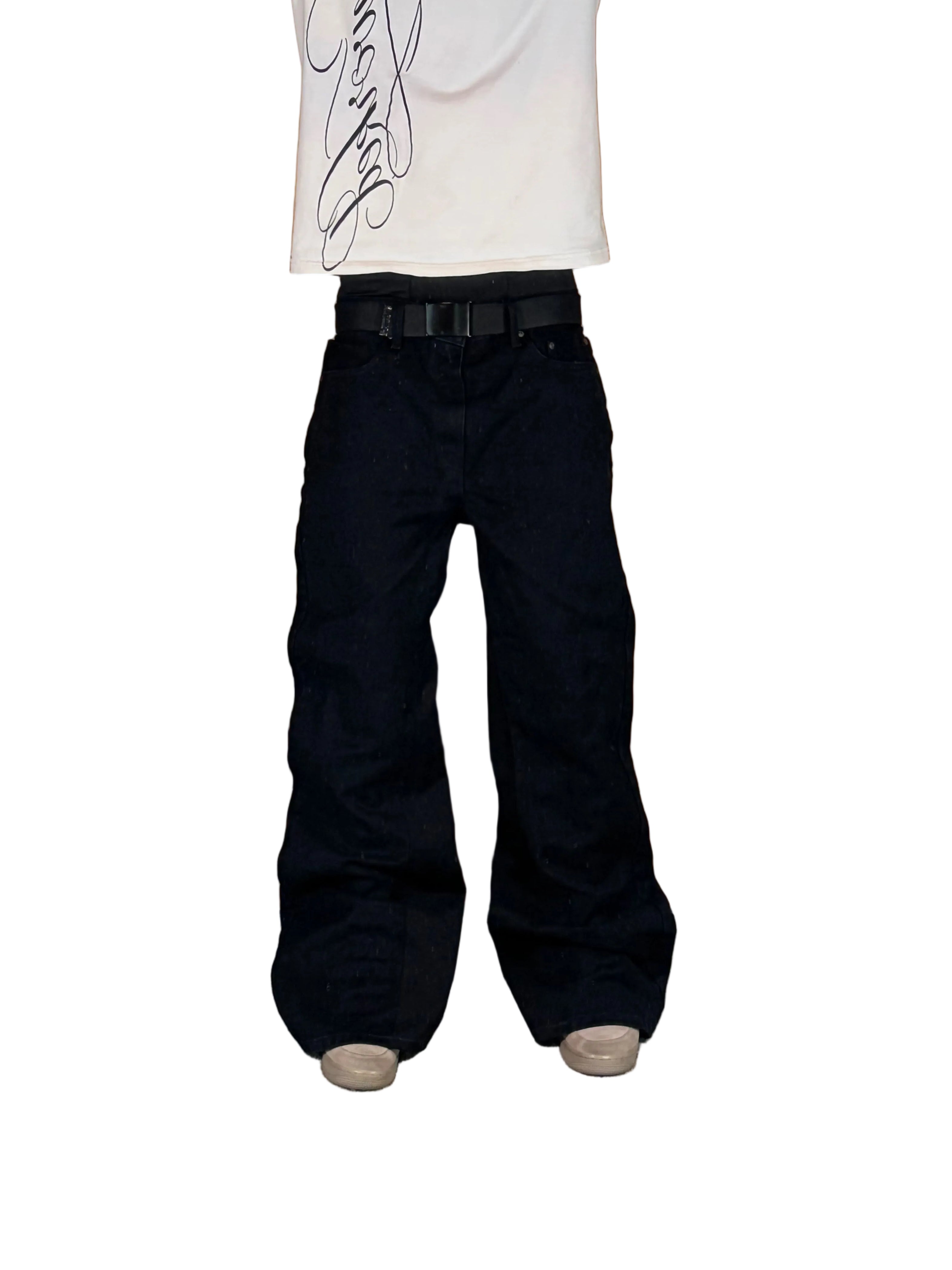 1of1 black baggy bootcut jeans. Size: 34x34