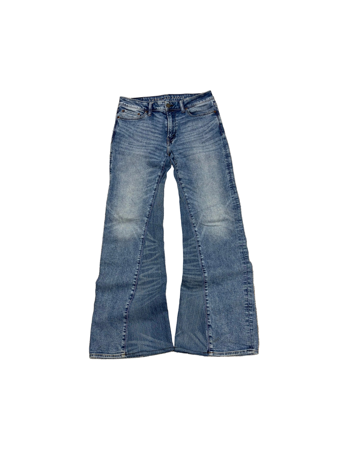 Blue stacked baggy bootcut jeans. Size: 30x34