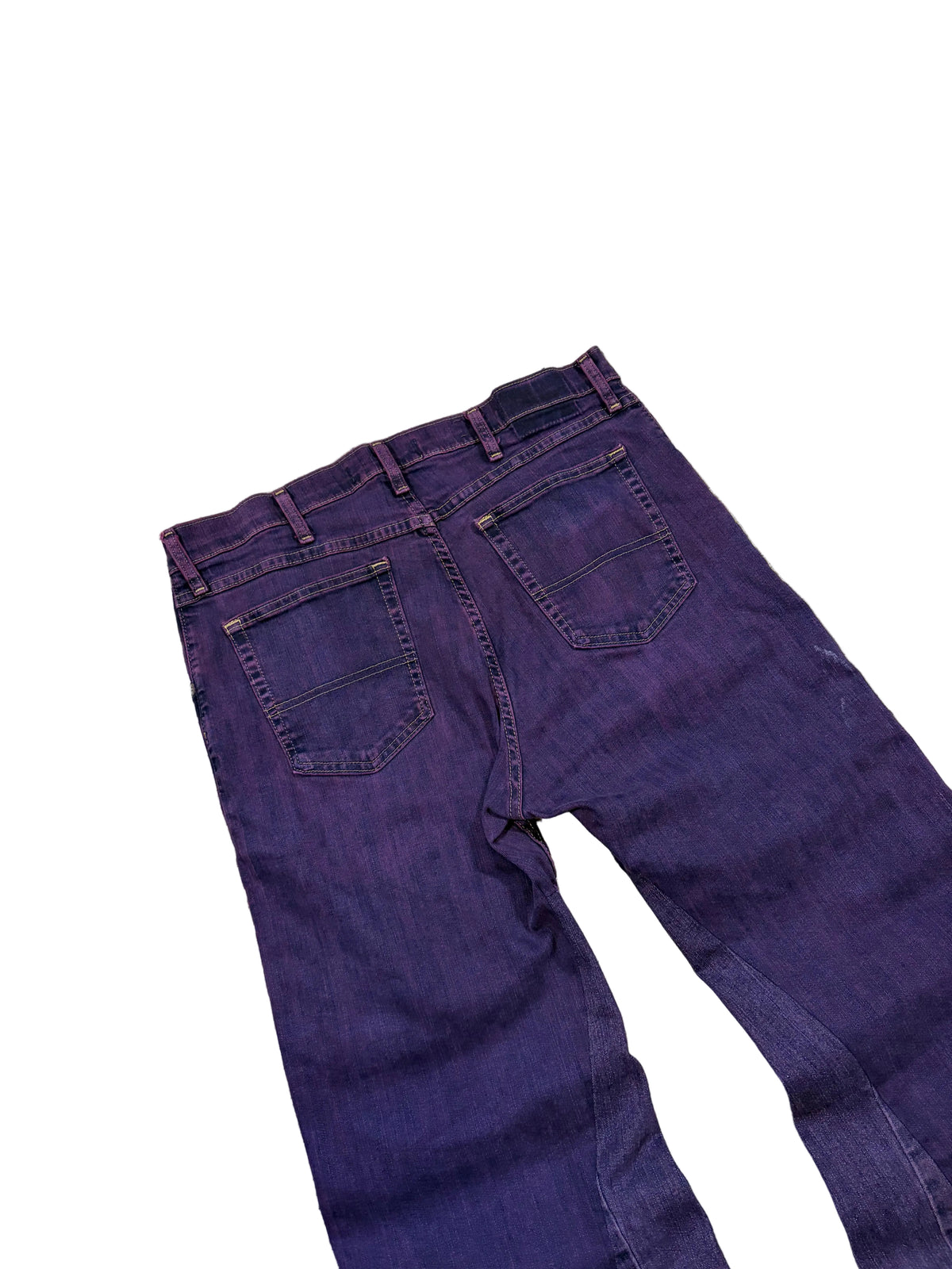 1of1 color purple baggy bootcut jeans. Size: 34x32