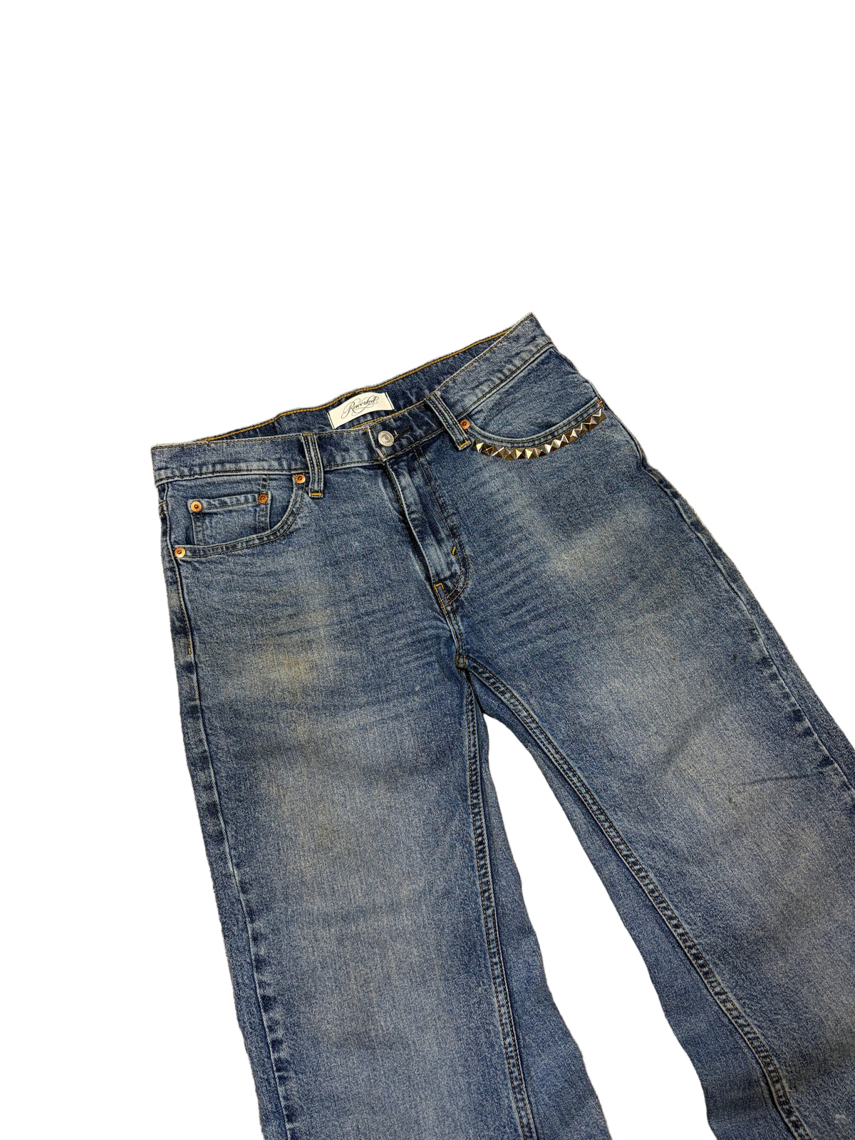 1of1 blue baggy bootcut jeans. Size: 30x32