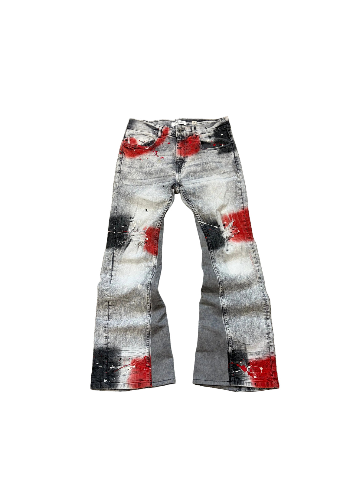 Reworked painted flared jeans. Size: 34x34