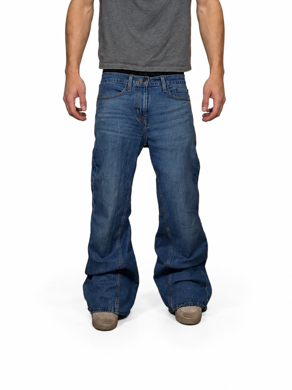 Blue baggy flared jeans. Size: 30x32