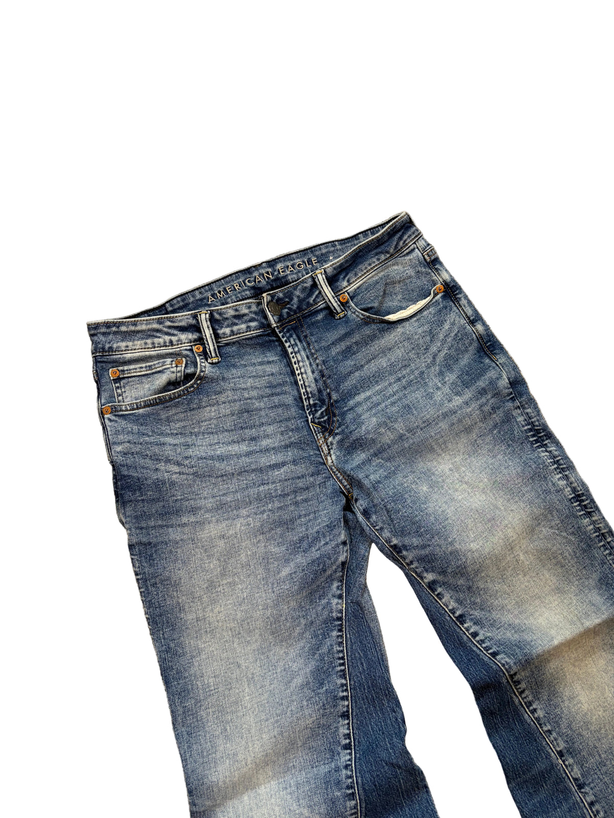 1of1 washed blue bootcut jeans. Size: 34x34