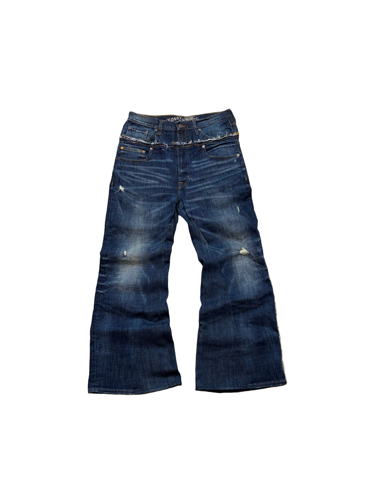 1of1 navy blue double waist jeans. Size: 33x30