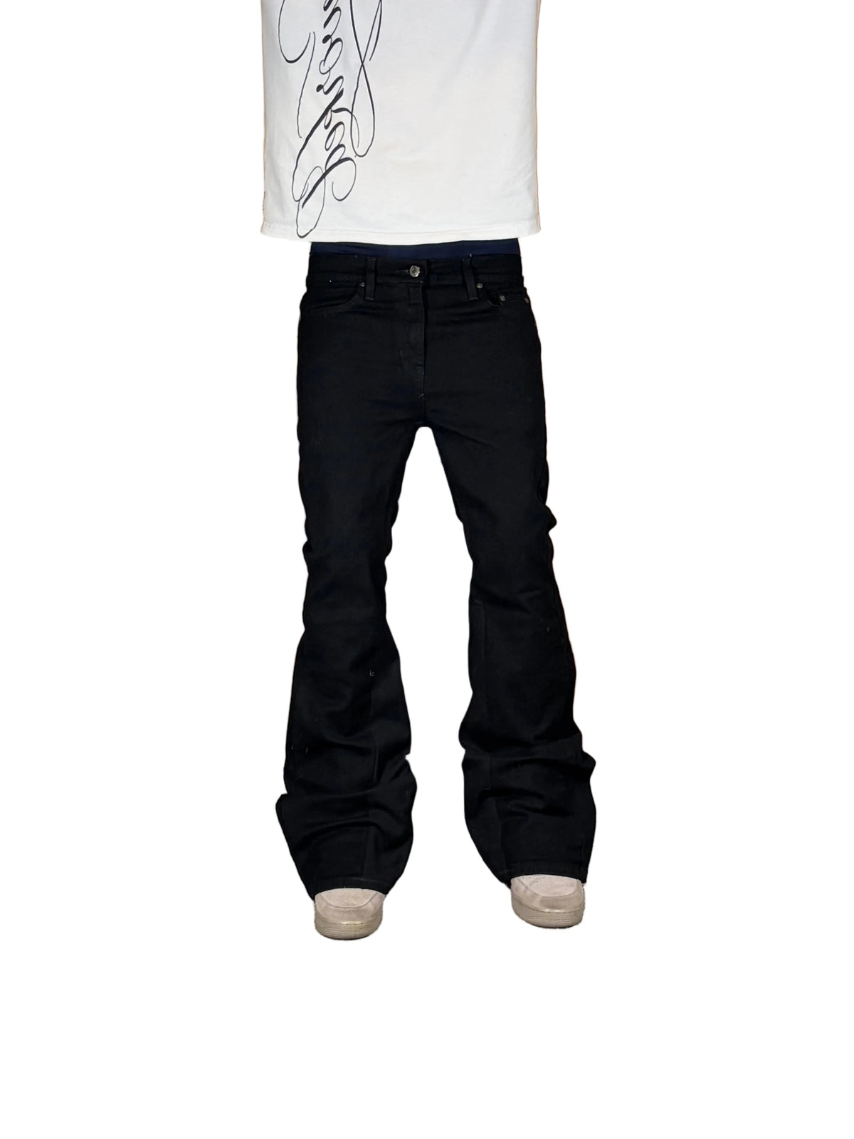 1of1 black reworked flared jeans. Size: 29x32