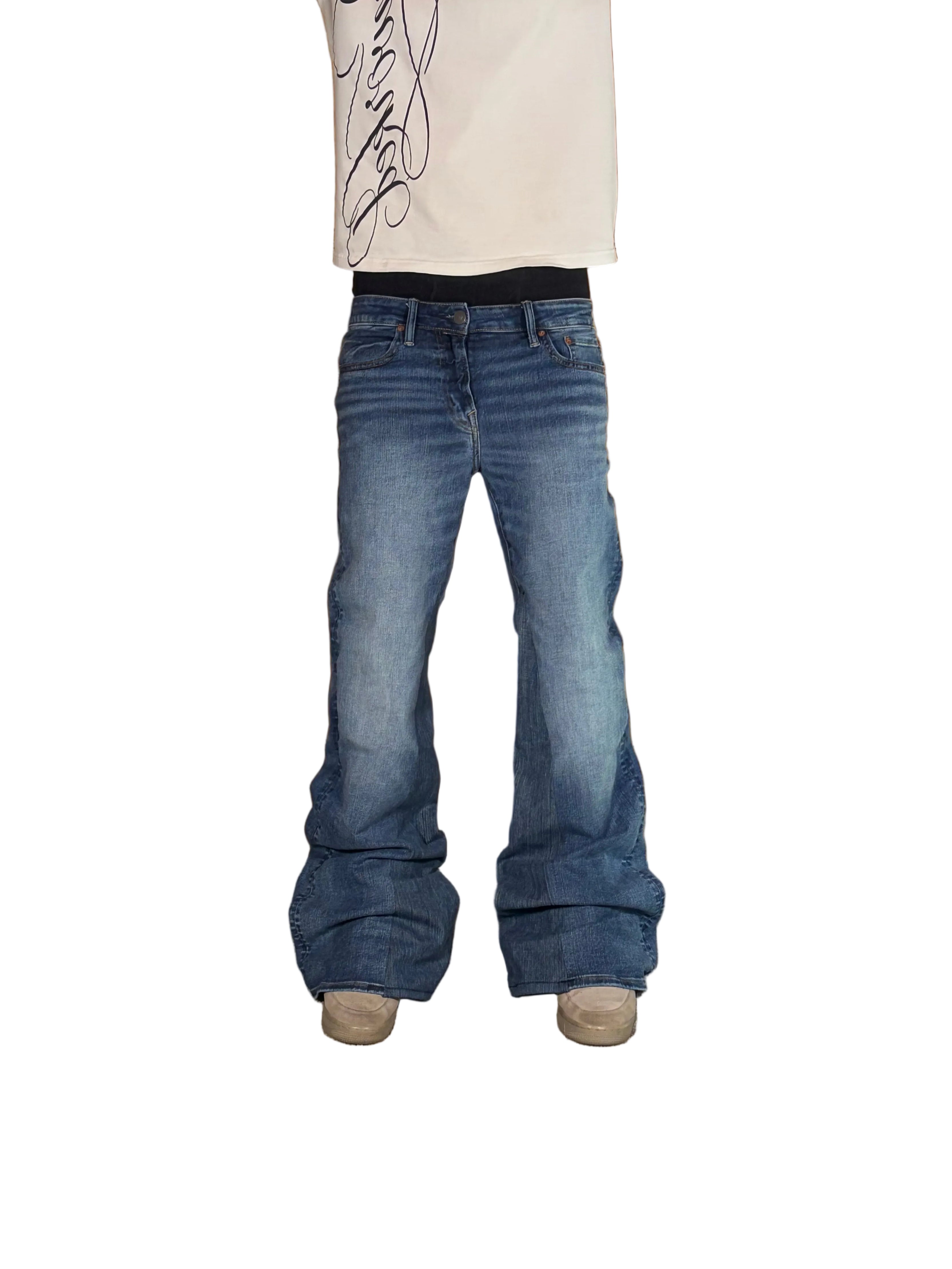 1of1 Blue washed flared jeans. Size: 30x36