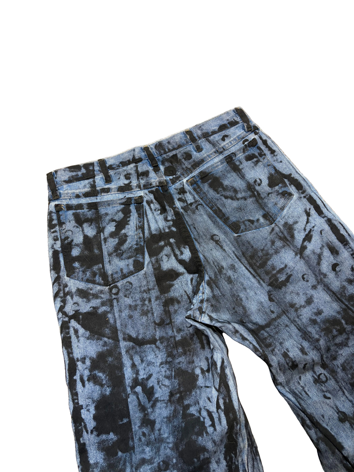 1of1 blue painted baggy jeans. Size: 34x32