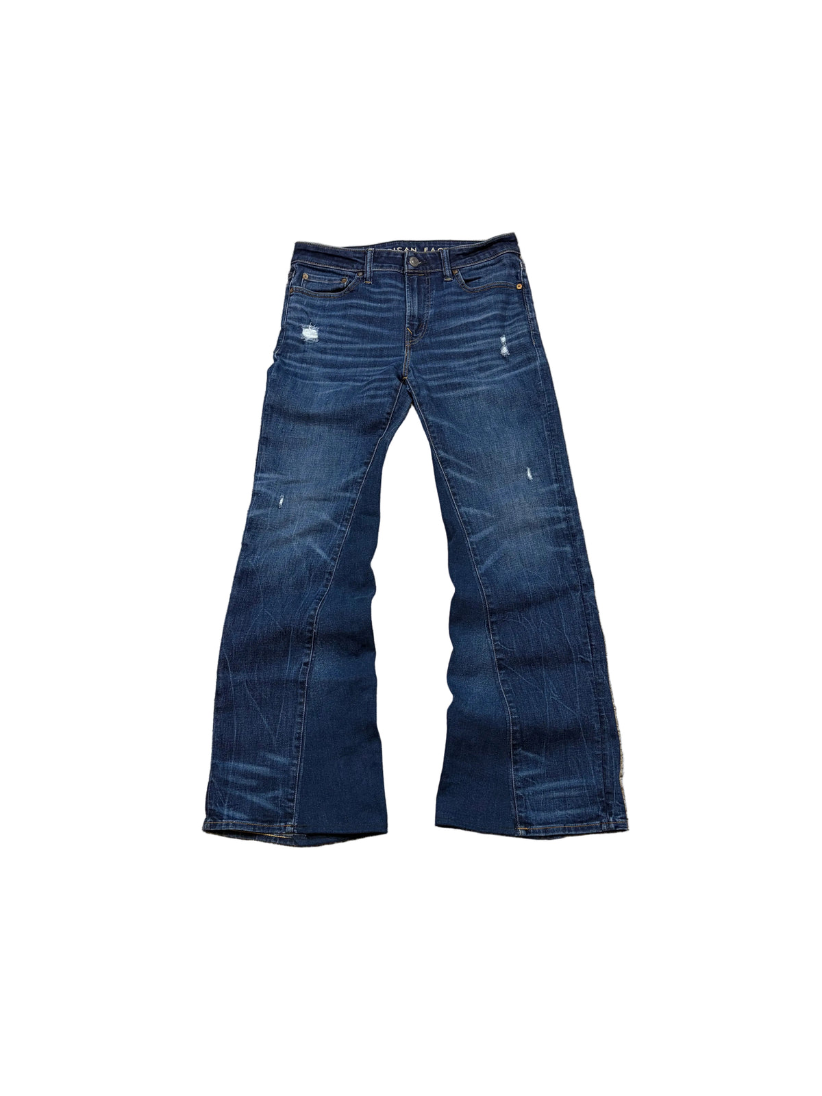 Dark blue bootcut jeans. Size: 32x34