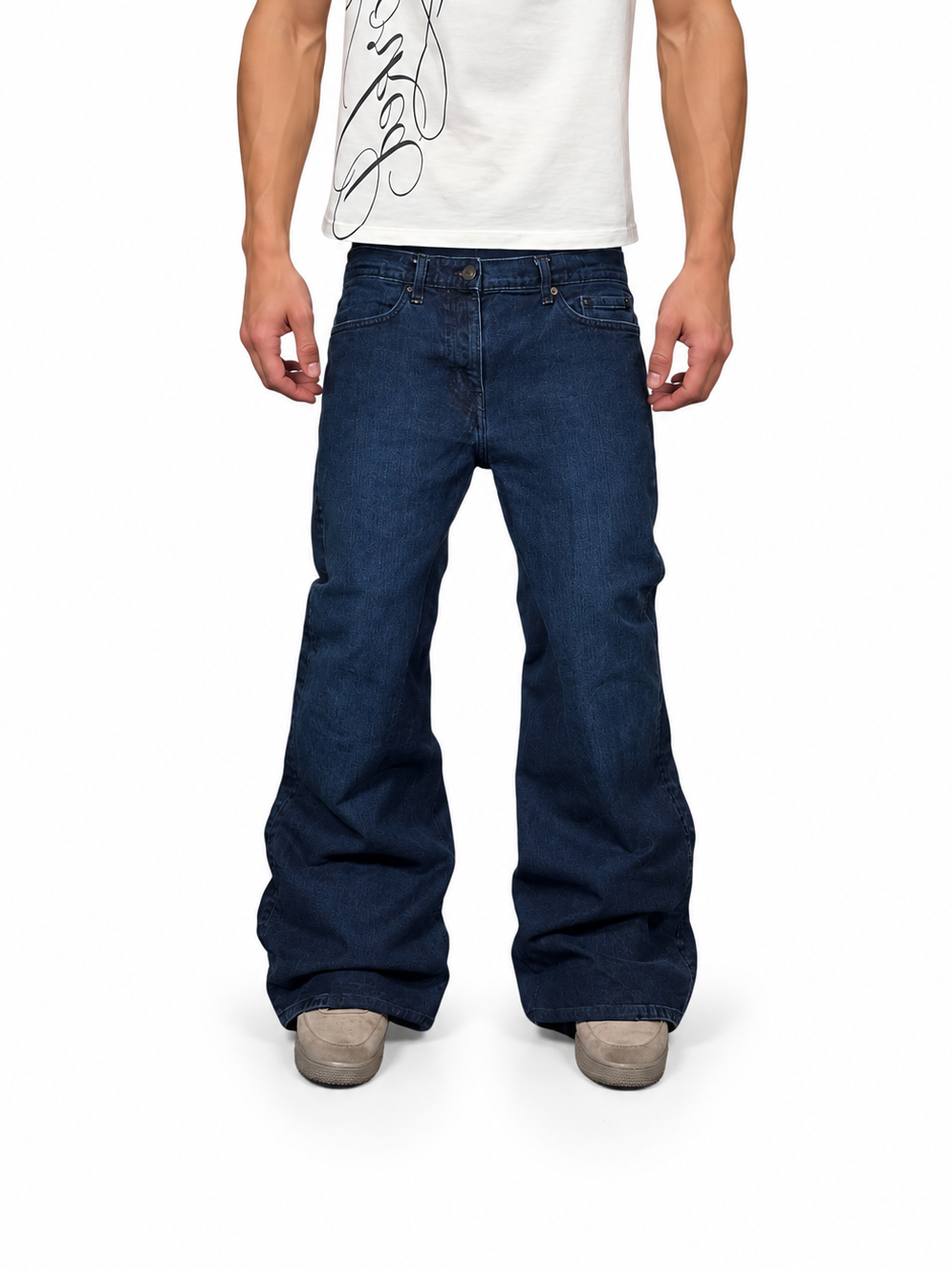 Dark blue flared jeans. Size: 34x32