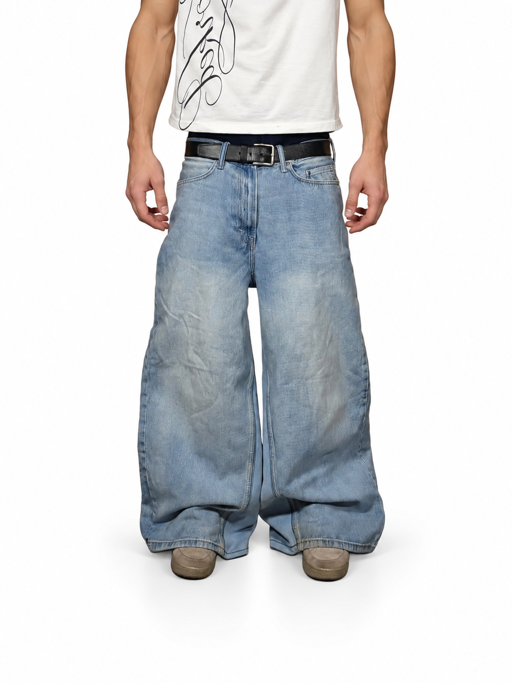 Extremely baggy light blue reworked H&M jeans. Size: 32x32