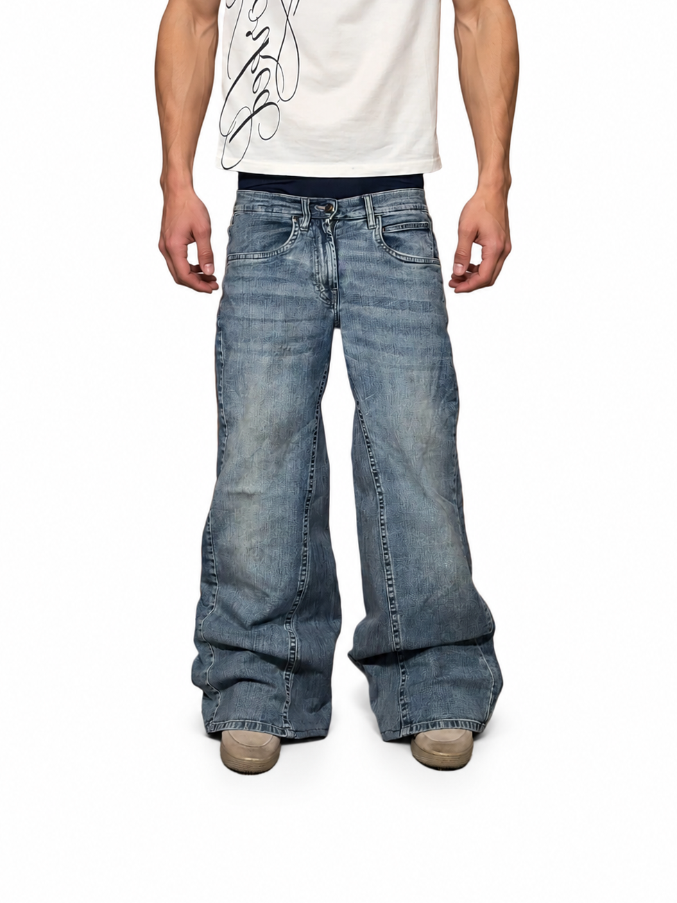 Vintage blue baggy bootcut jeans. Size: 30x34