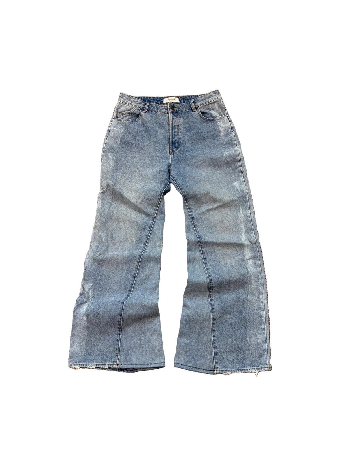 Light blue painted baggy jeans. Size: 31x32