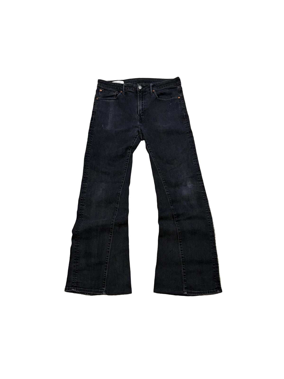 1of1 black stacked flared jeans. Size: 34x34