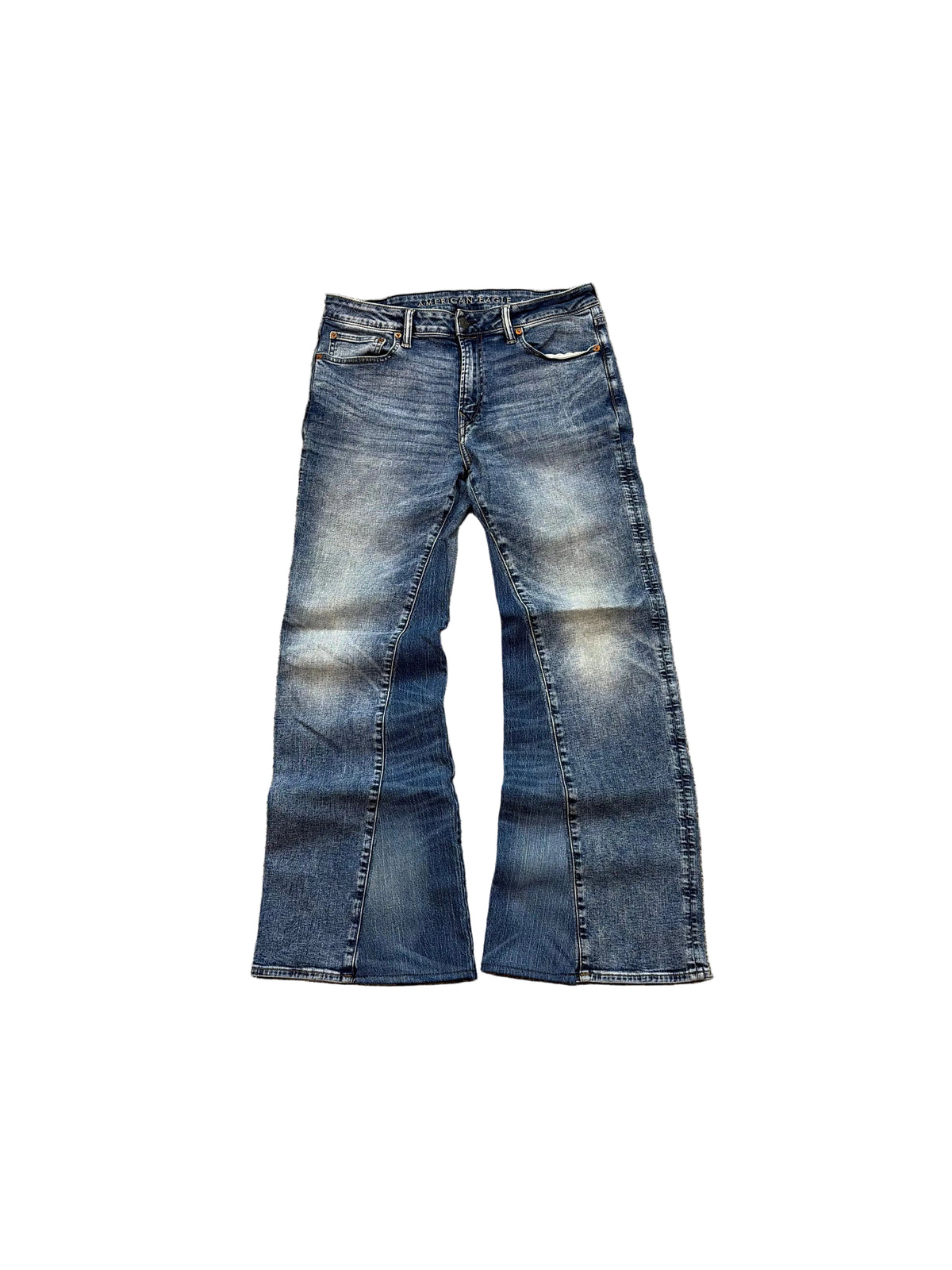 1of1 washed blue bootcut jeans. Size: 34x34