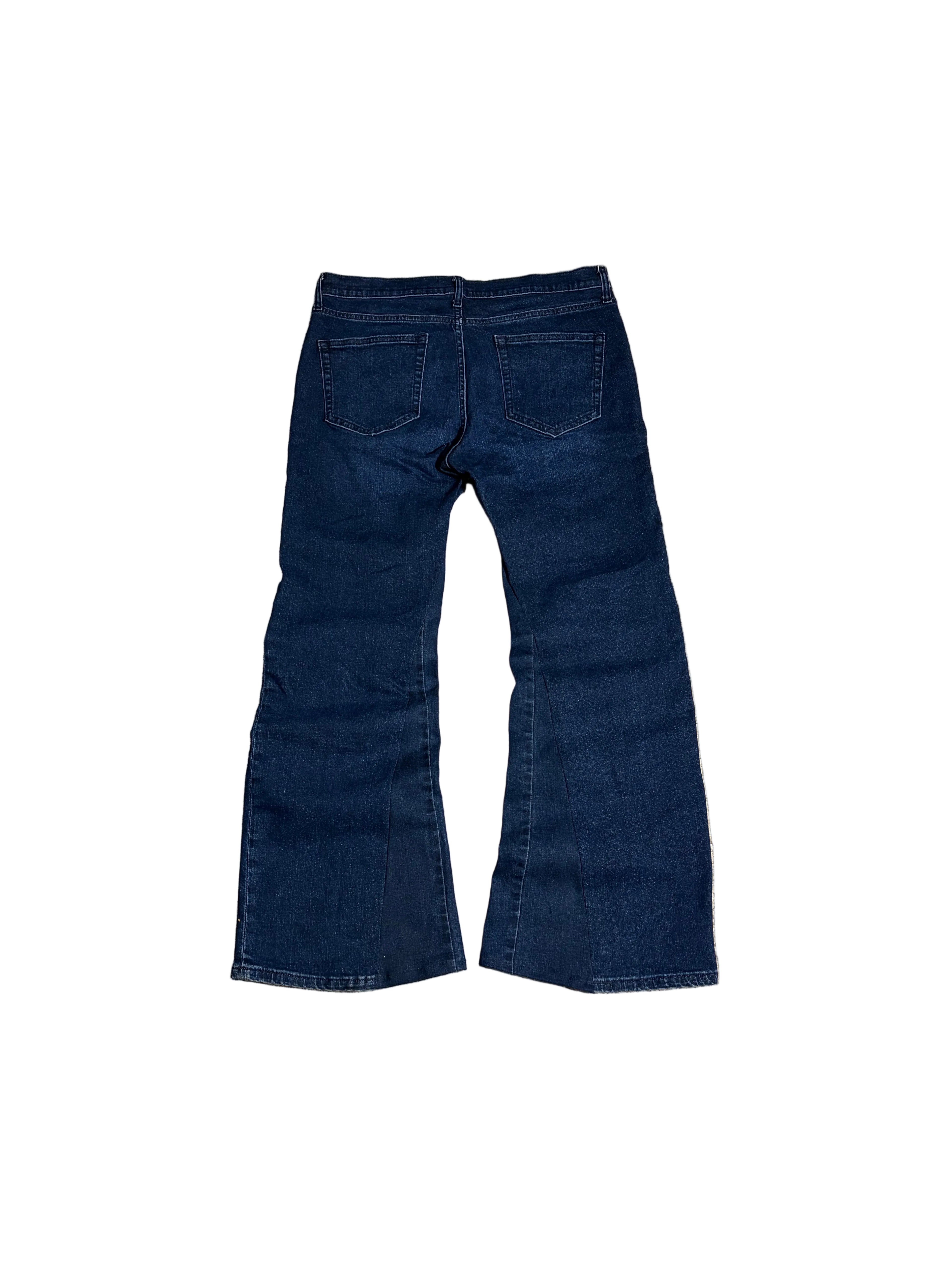 Dark blue flared jeans. Size: 34x32