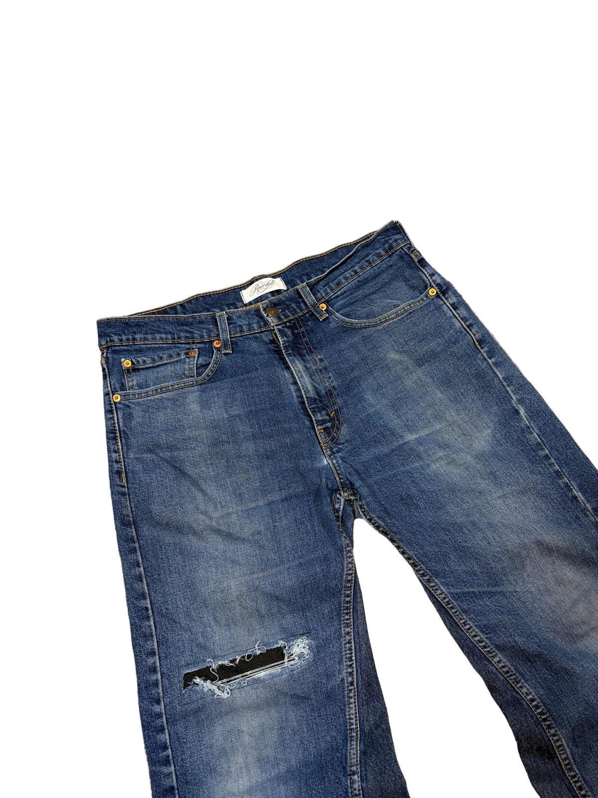 1of1 navy blue distressed jeans. Size: 34x32