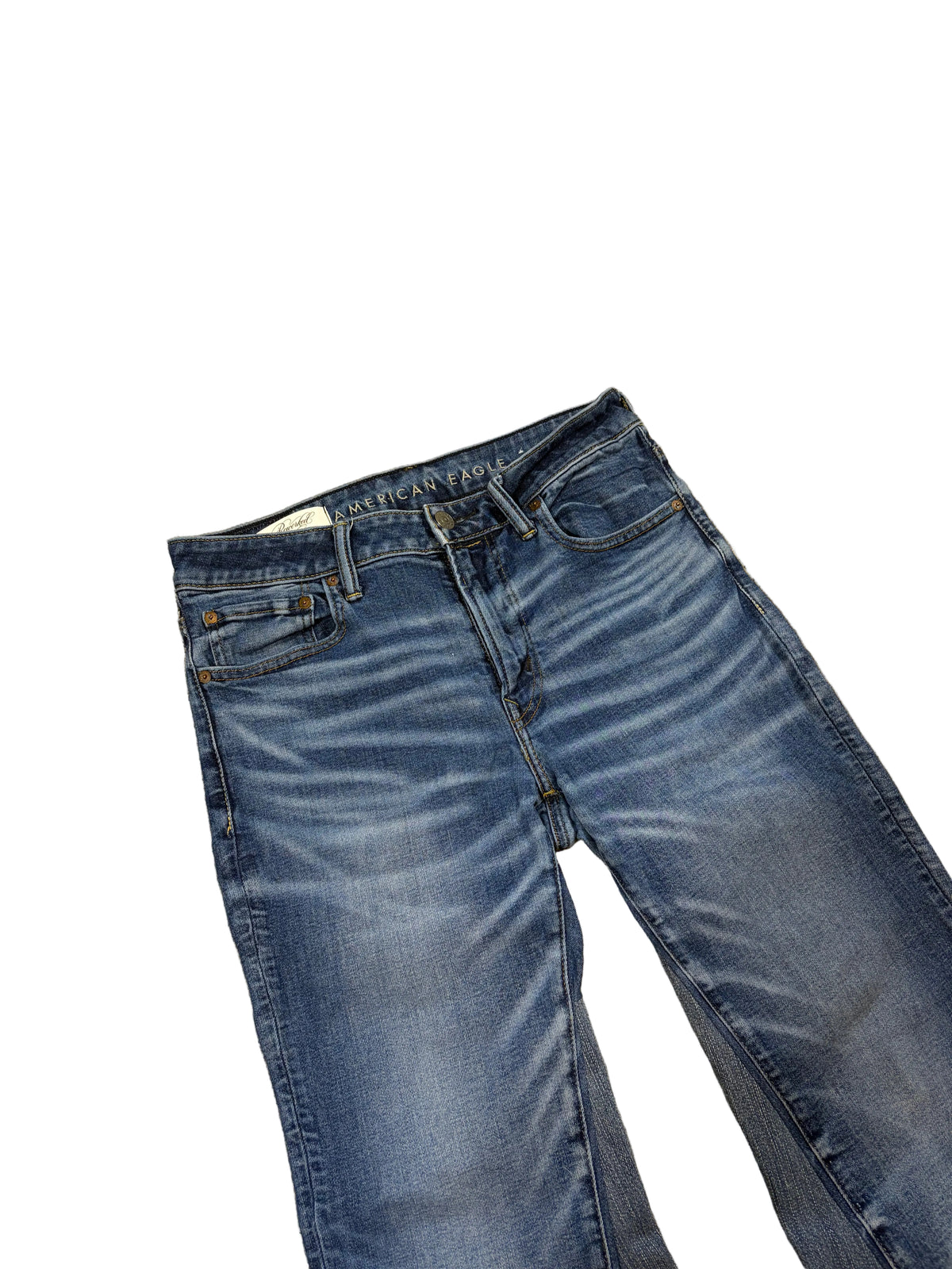 Blue stacked flared jeans. Size: 32x34