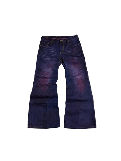 1of1 color purple baggy flared jeans. Size: 33x31