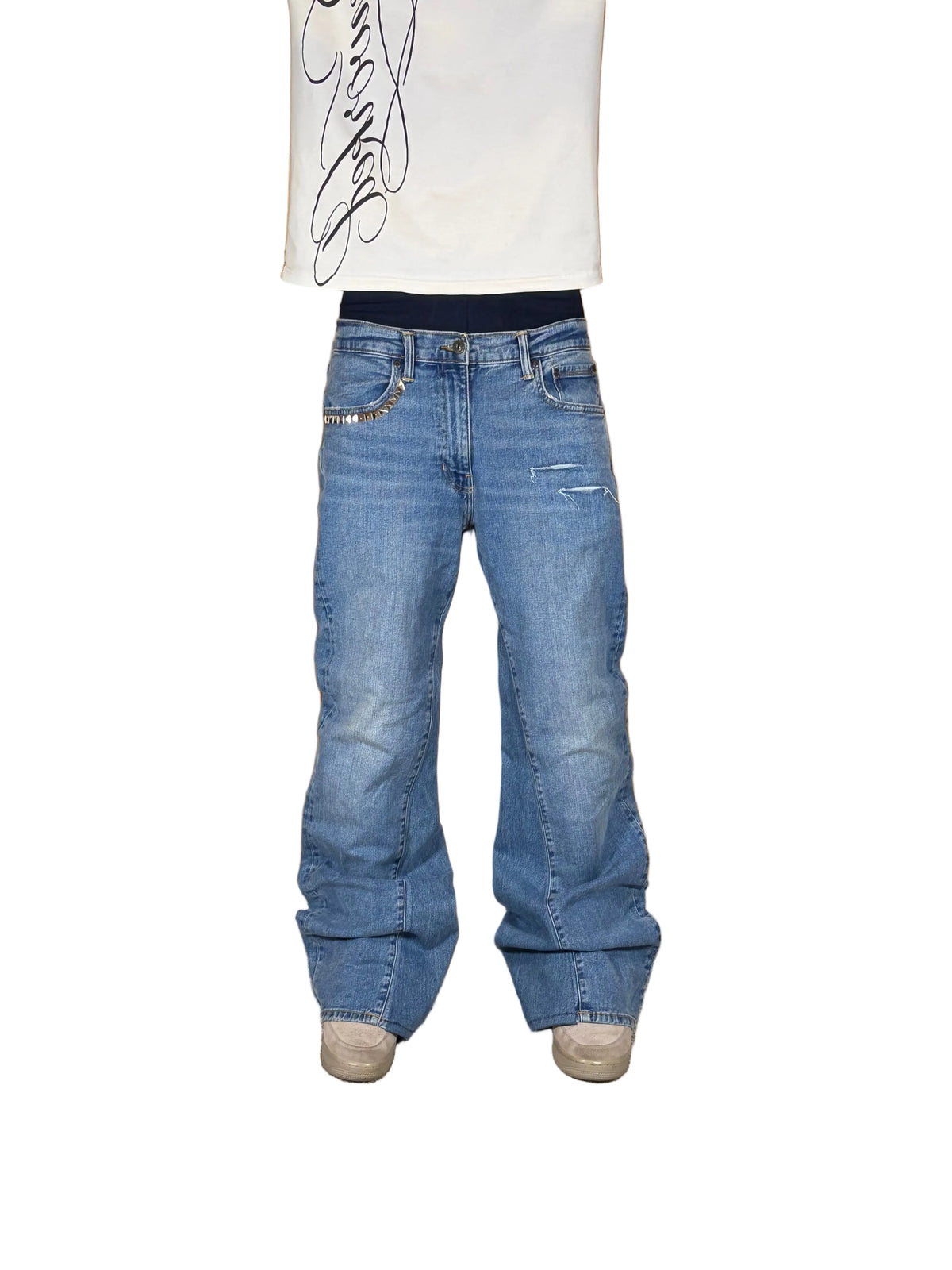 1of1 blue washed bootcut jeans. Size: 32x34